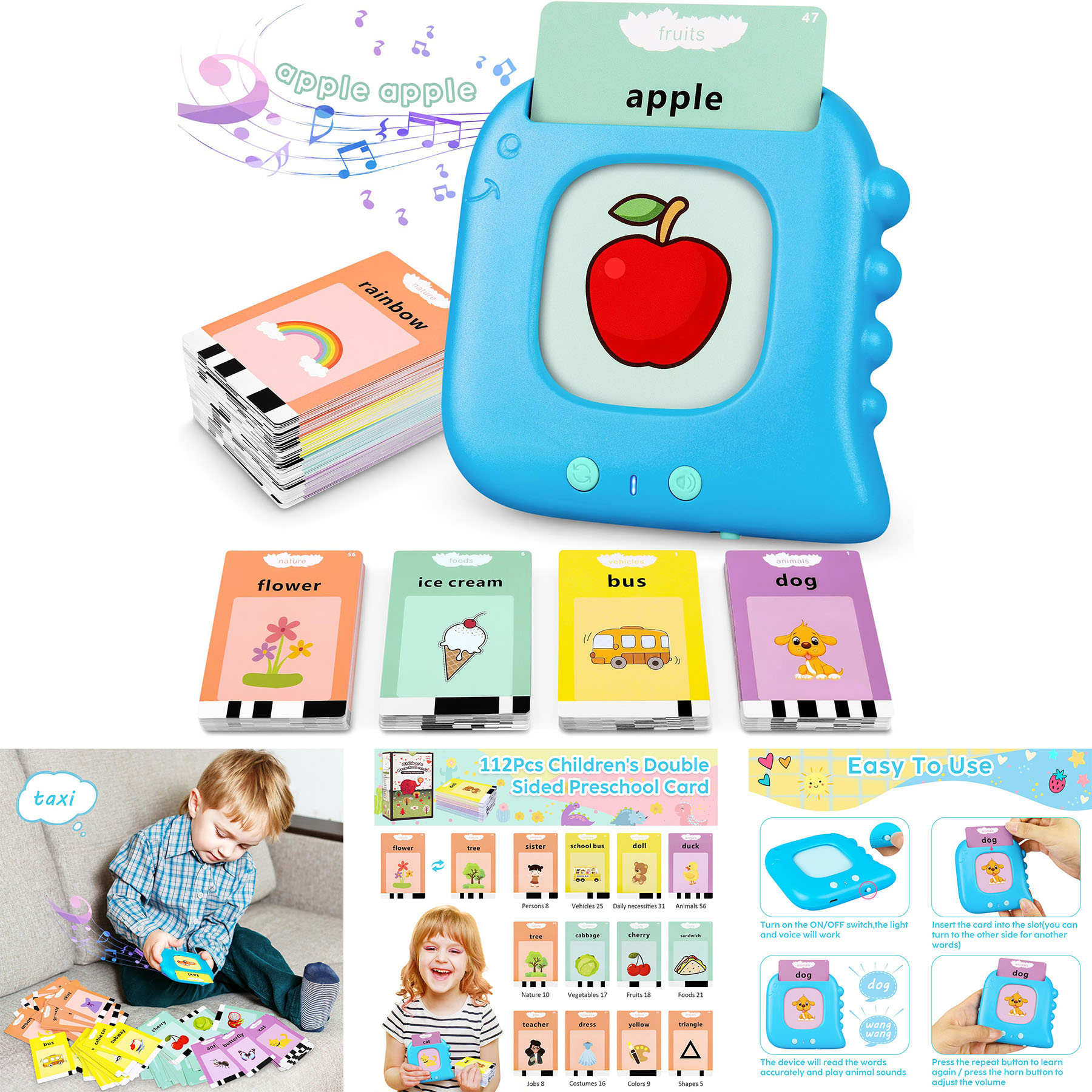 Kids Toddler Talking Flash Cards with 224 Sight Words 2