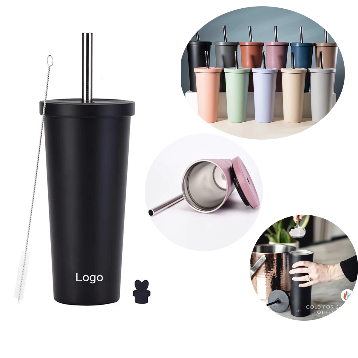 24Oz Stainless Steel Vacuum Insulated Tumbler With Straw Lid 1