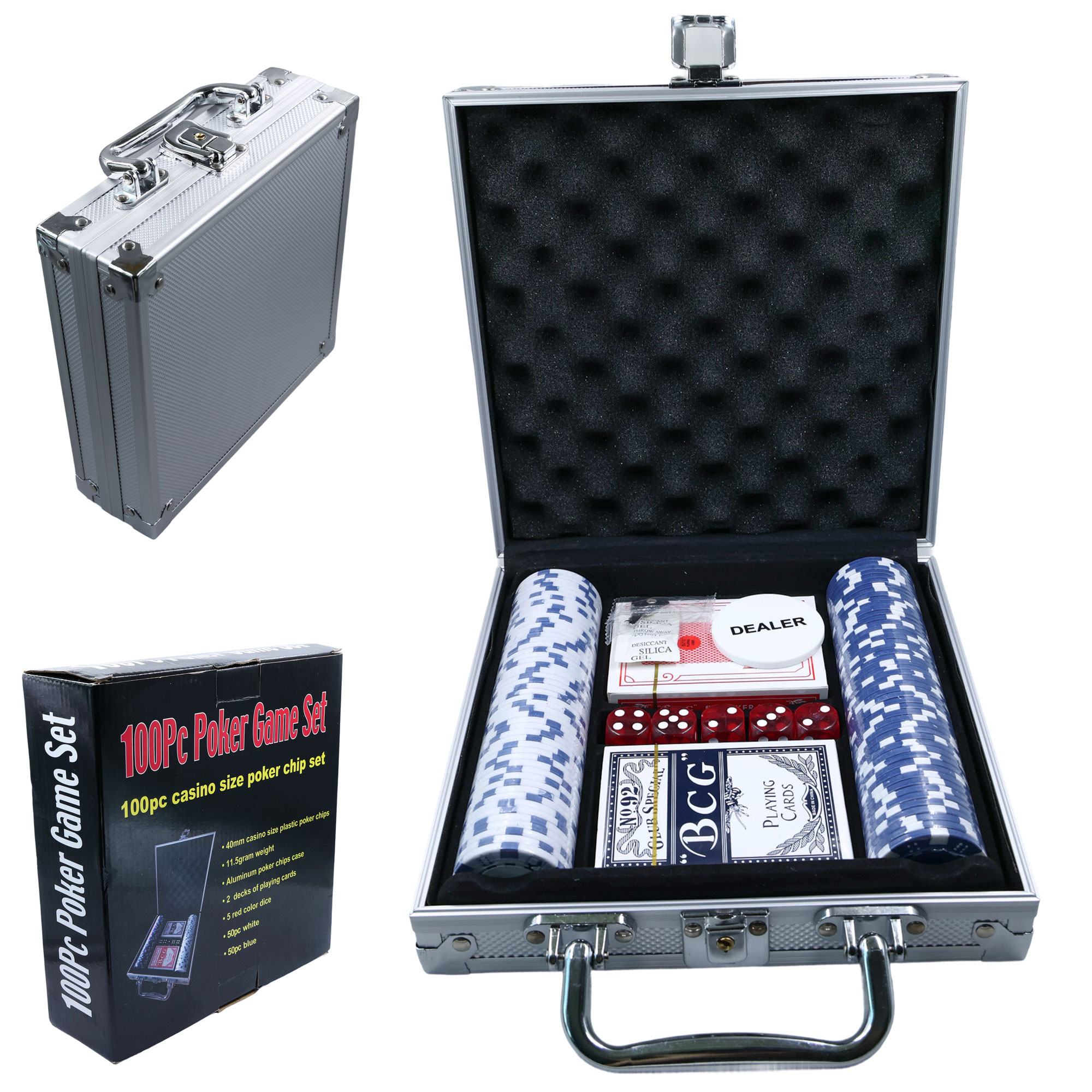 100 Piece Poker Chip Set w/ Silver Aluminum Case 1