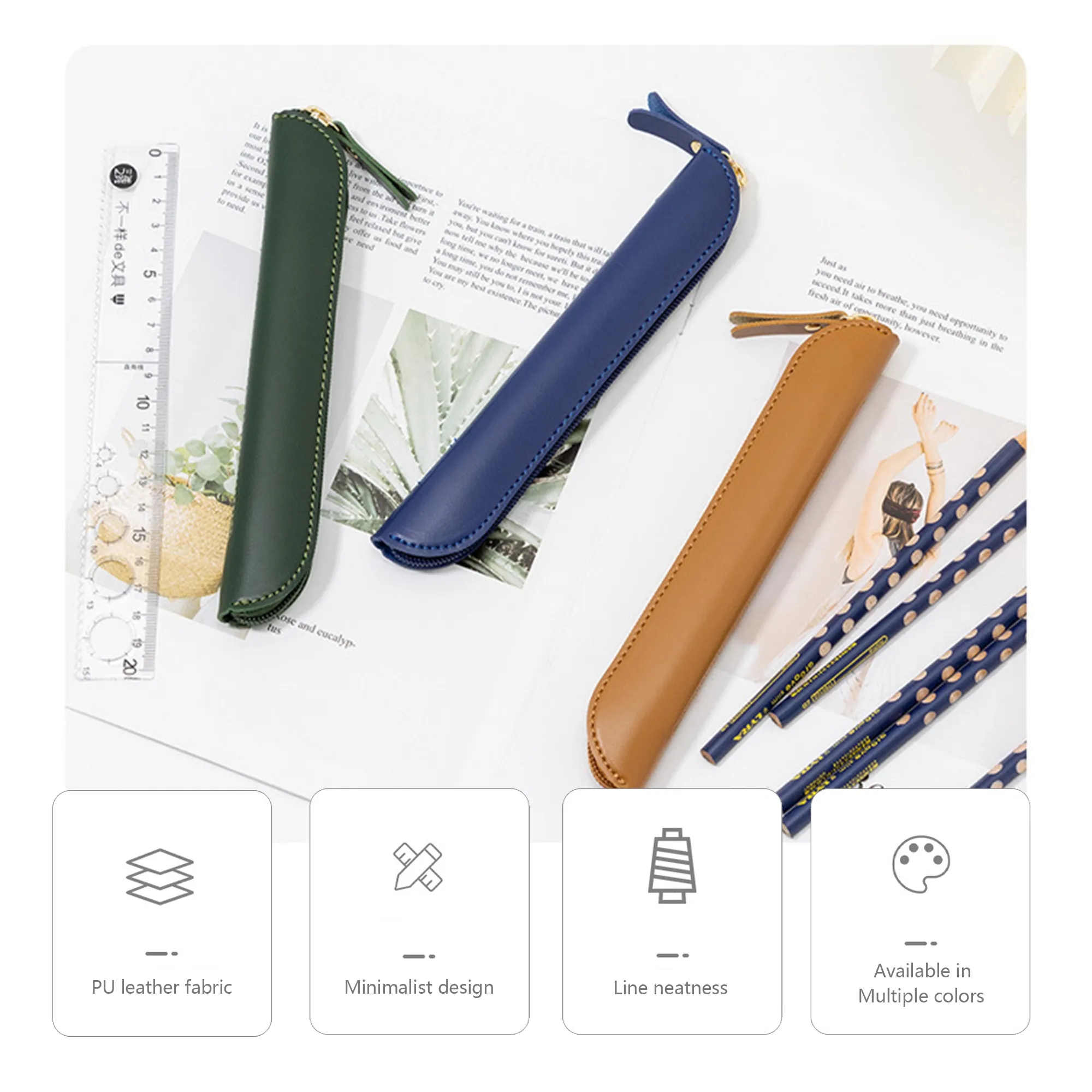 Leather Solid-Color Pencil Case 5