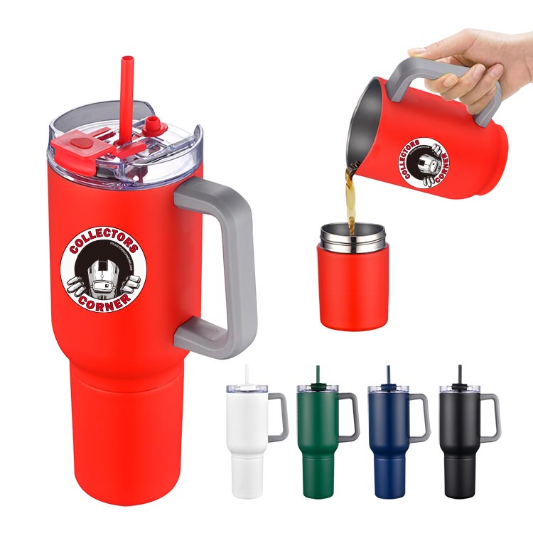 Boxed 34 Oz. 2-IN-1 Multifunctional Travel Handle Mug with Straw Lid 8