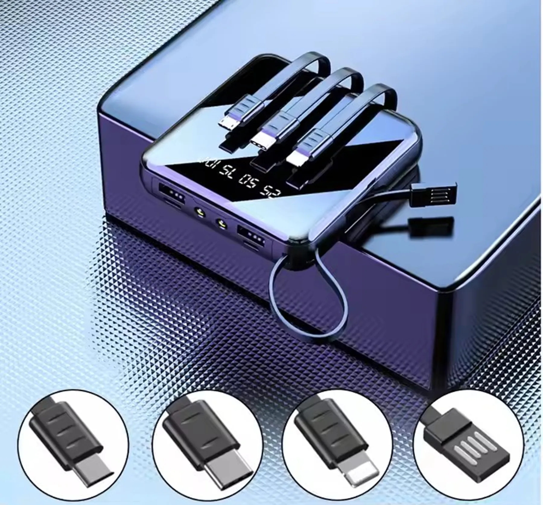 10000 mAh Square Mirror Power Bank with Built-in Cable 8