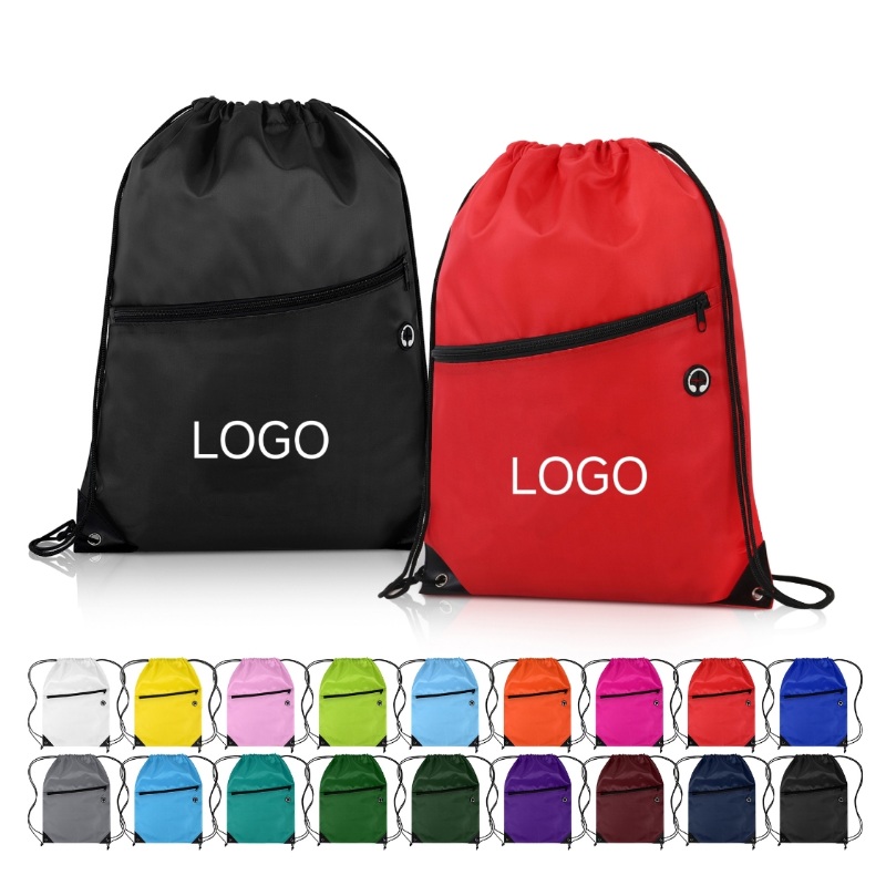 210D Drawstring Backpack W/ Front Zipper Pocket 7
