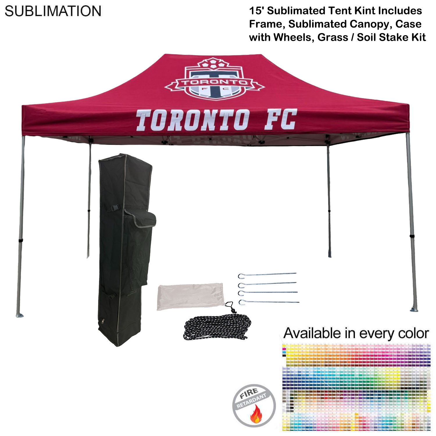 15' Premium Sublimated Tent Kit, Includes Premium 40mm Aluminum Frame, Canopy, Case, Grass Stake Kit 17