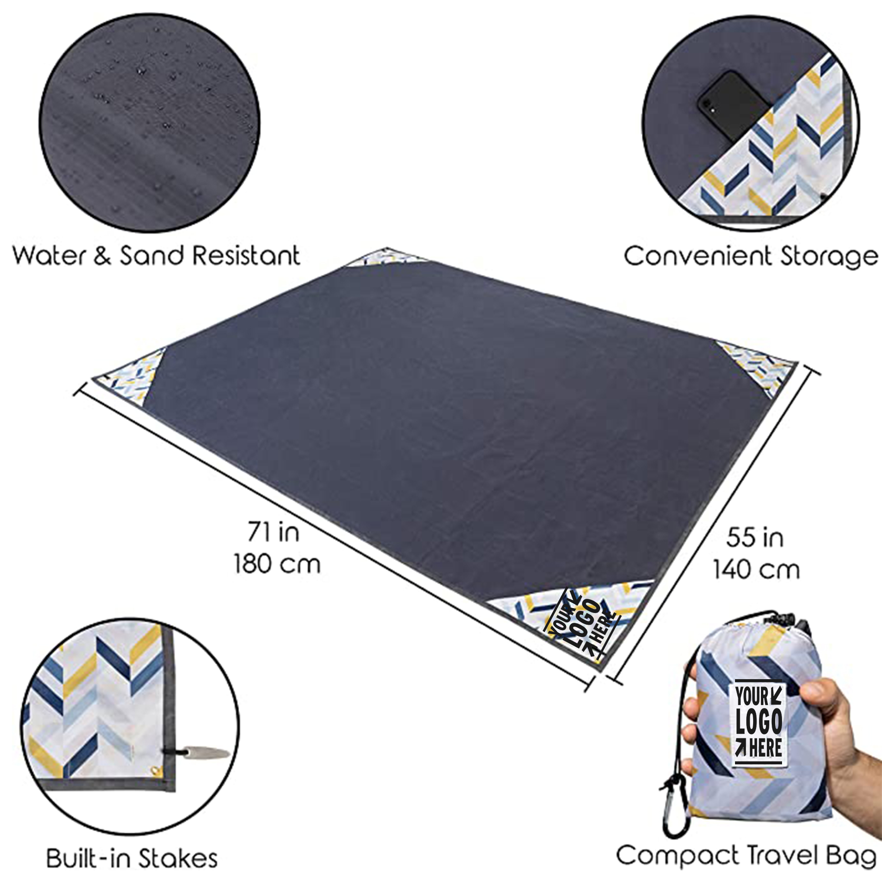 71 x 55 Inches Lightweight Exclusive Outdoor Beach Blanket 2