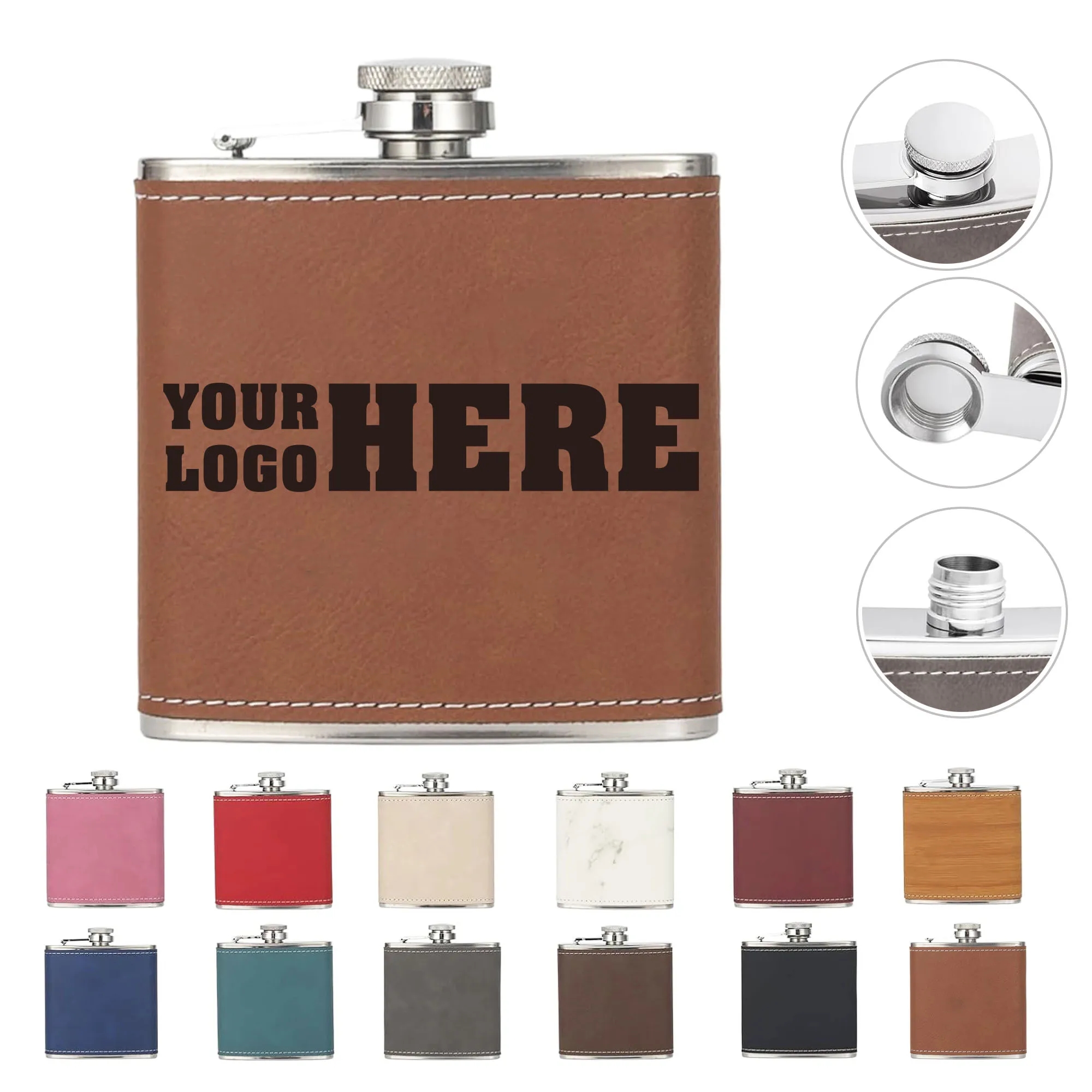 6OZ Leather 201 Food Grade Stainless Steel Vodka Flask 3