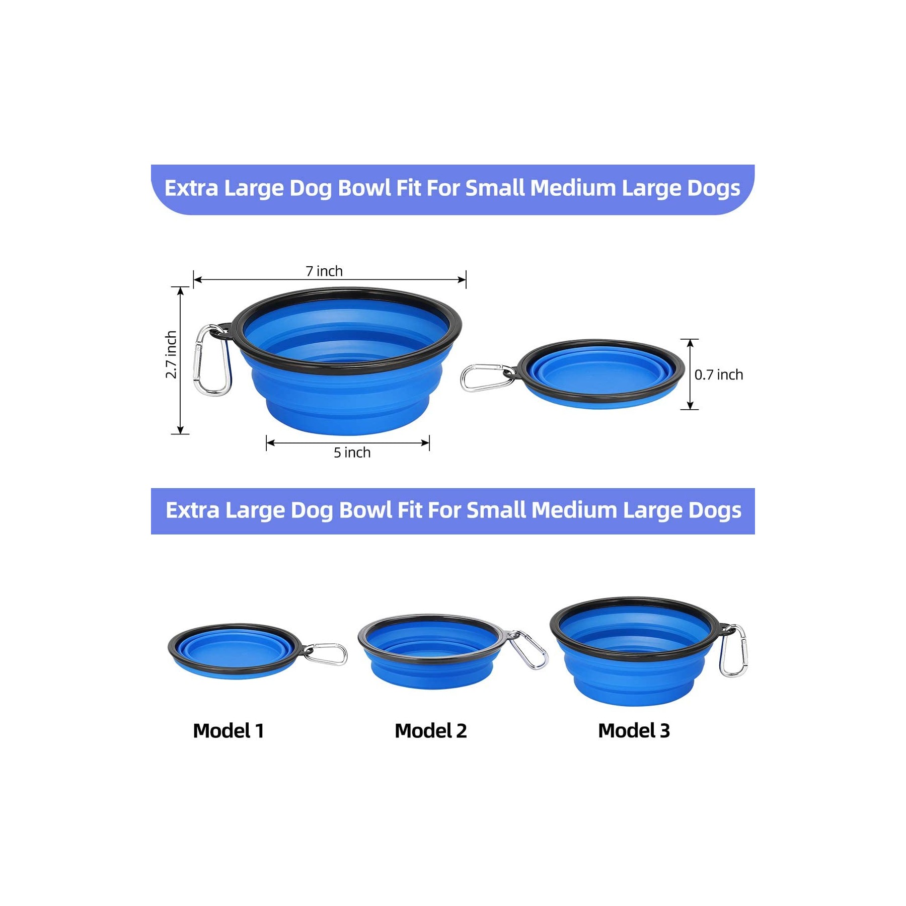 34OZ Silicone Pet Collapsible Dog Bowl with Carabiner 1