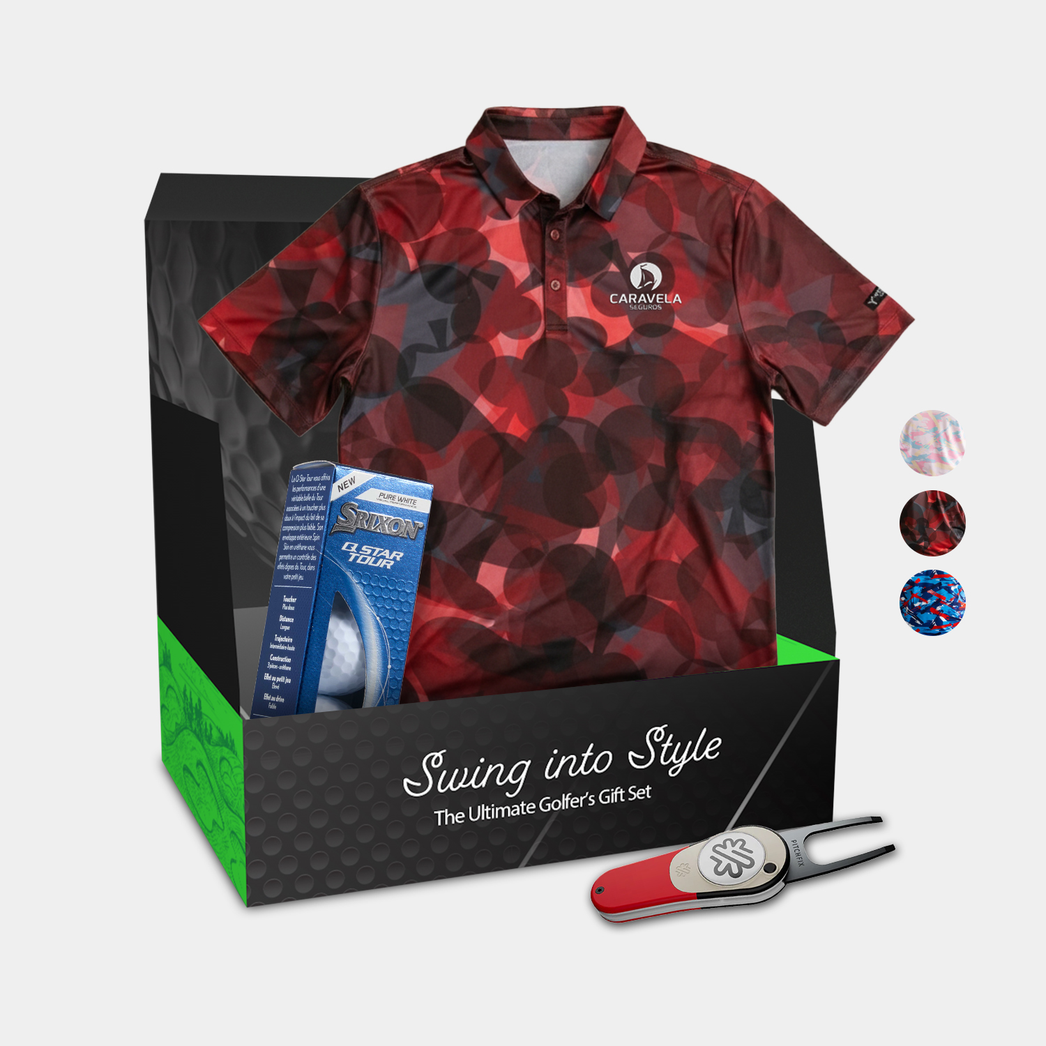 YATTA Golf® Freedom Men's Polo Shirt, Srixon® Golf Balls & Pitchfix® Icon Divot Tool Gift Set 3