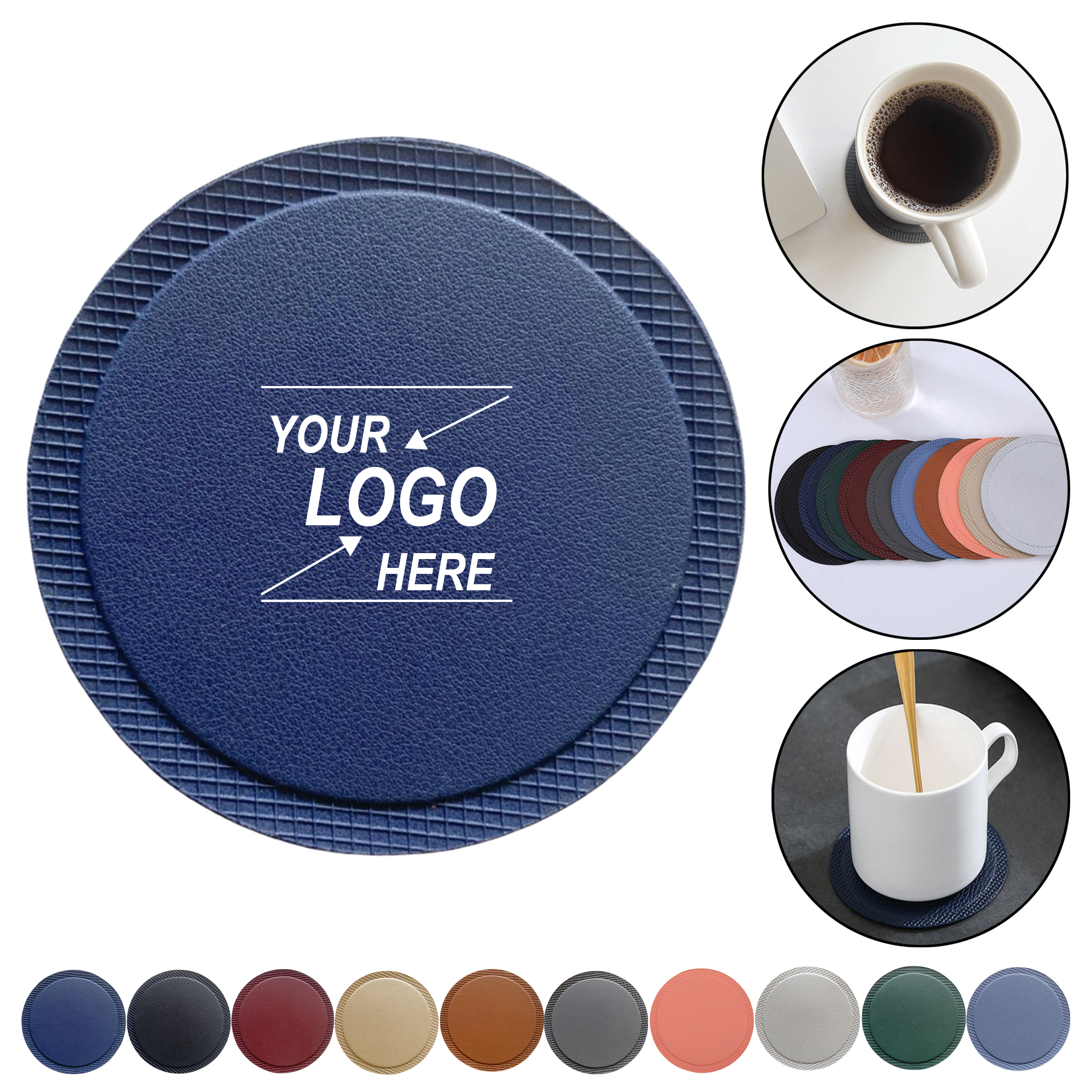 Round PU Leather Drink Coasters 5
