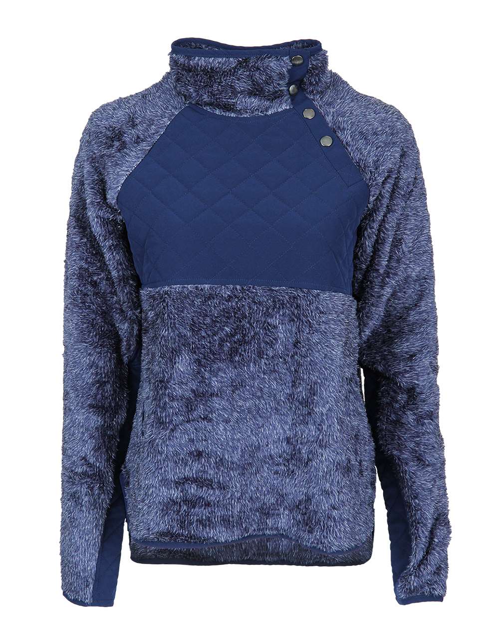 Women's Quilted Fuzzy Fleece Snap Placket Pullover - FZ06 1