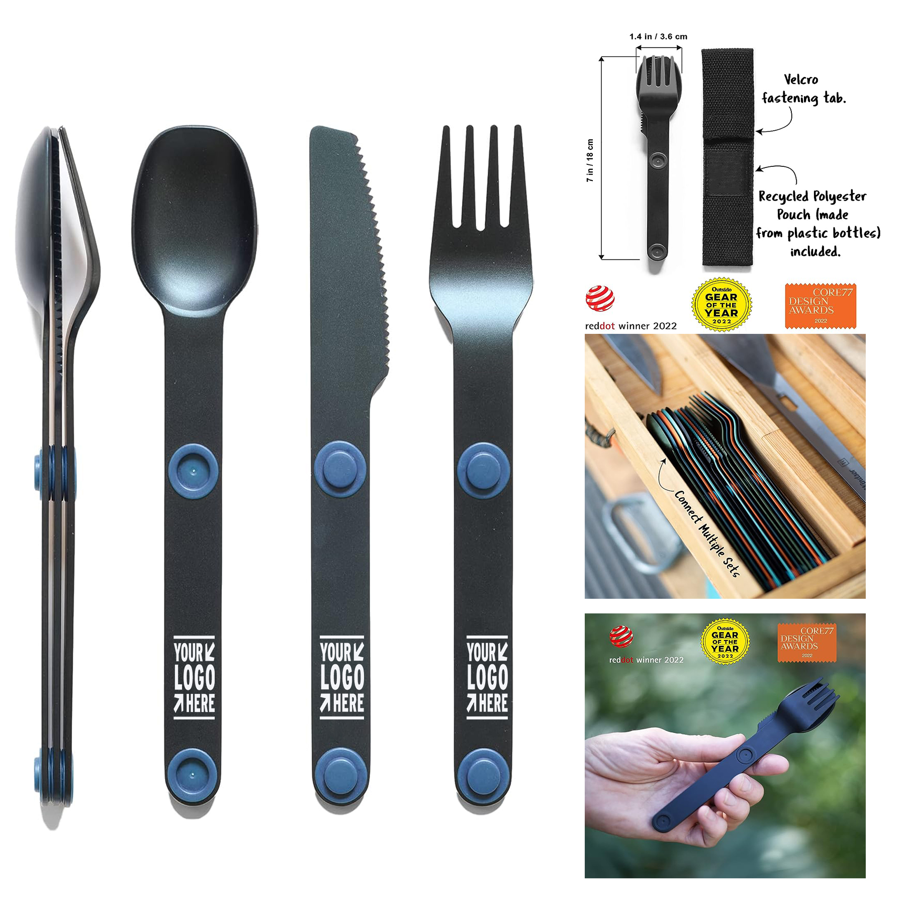 Portable 3 Pcs Magnetic Camping Utensil Set Metal Travel Silverware Outdoor Cutlery with Case
