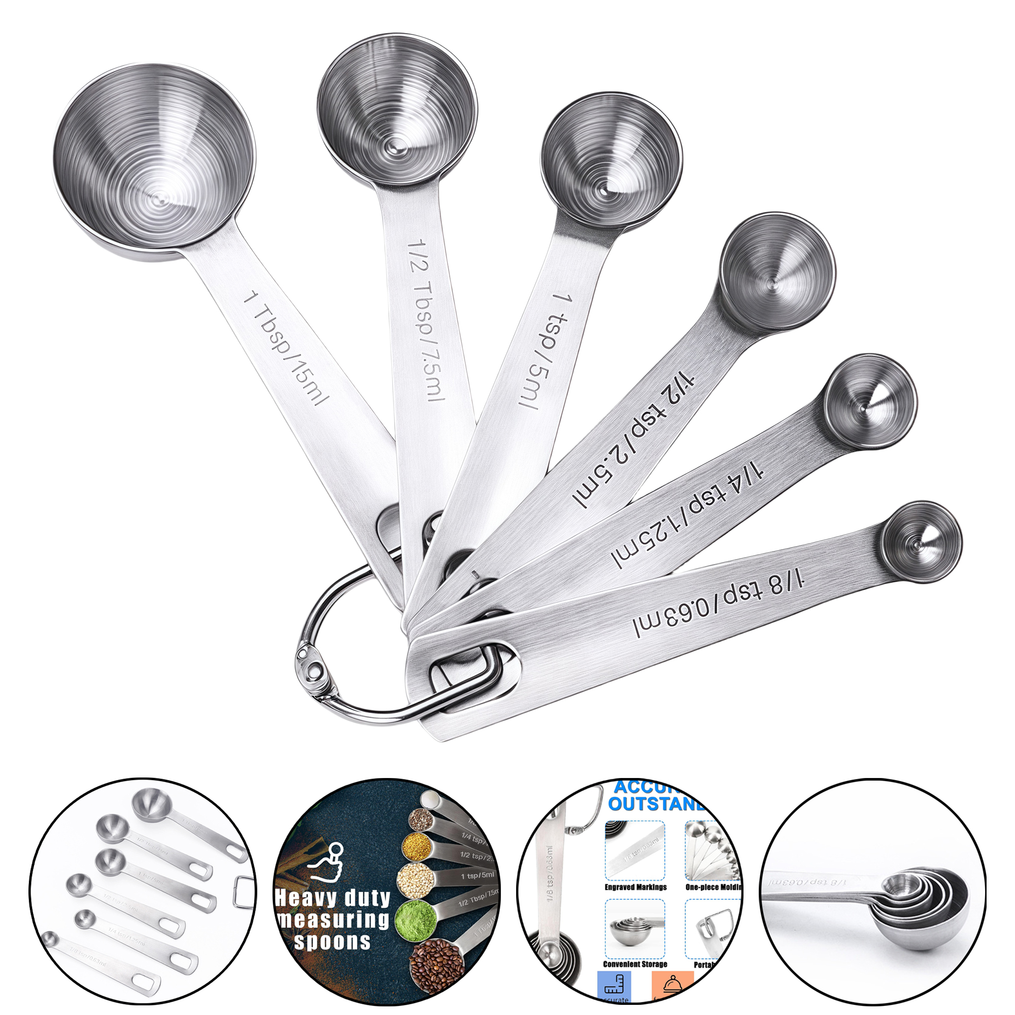6-Piece Stainless Steel Measuring Spoons and Cups Set with Scale 2