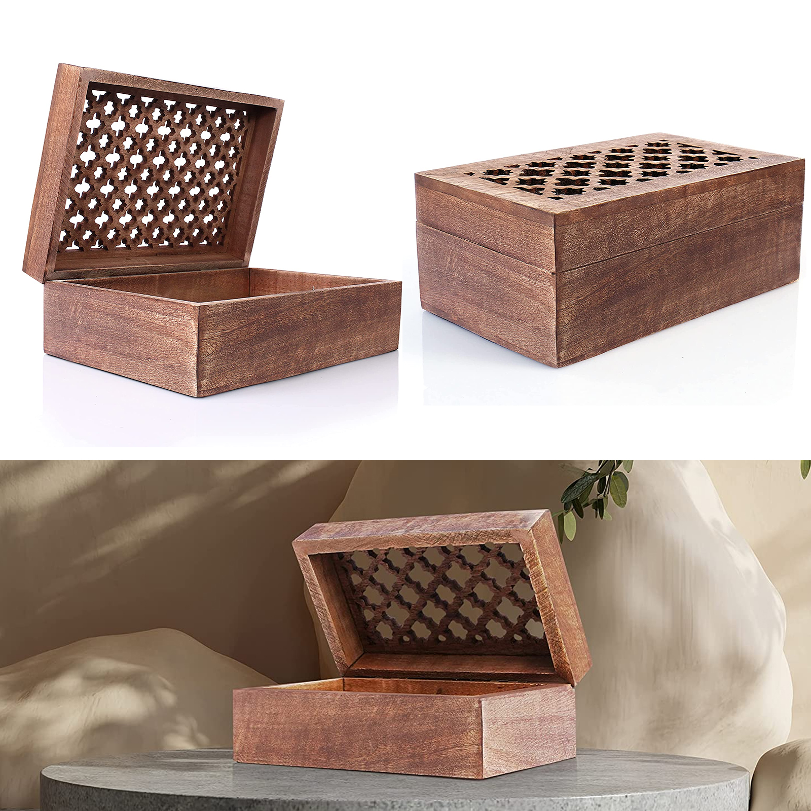 7.5 x 4.5 x 3 Inch Wood Keepsake Box with Hinged Lid 2
