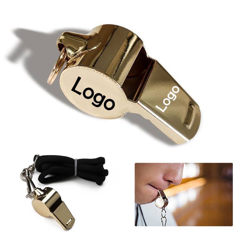 Custom Gold Stainless Metal Whistles Keychain 1