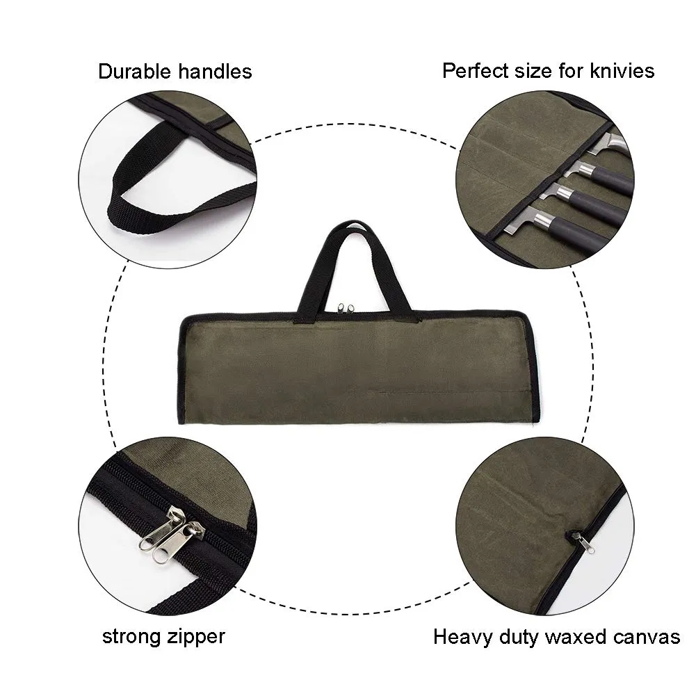 Portable Waxed Canvas Knife Roll Bag with 4 Slots 6