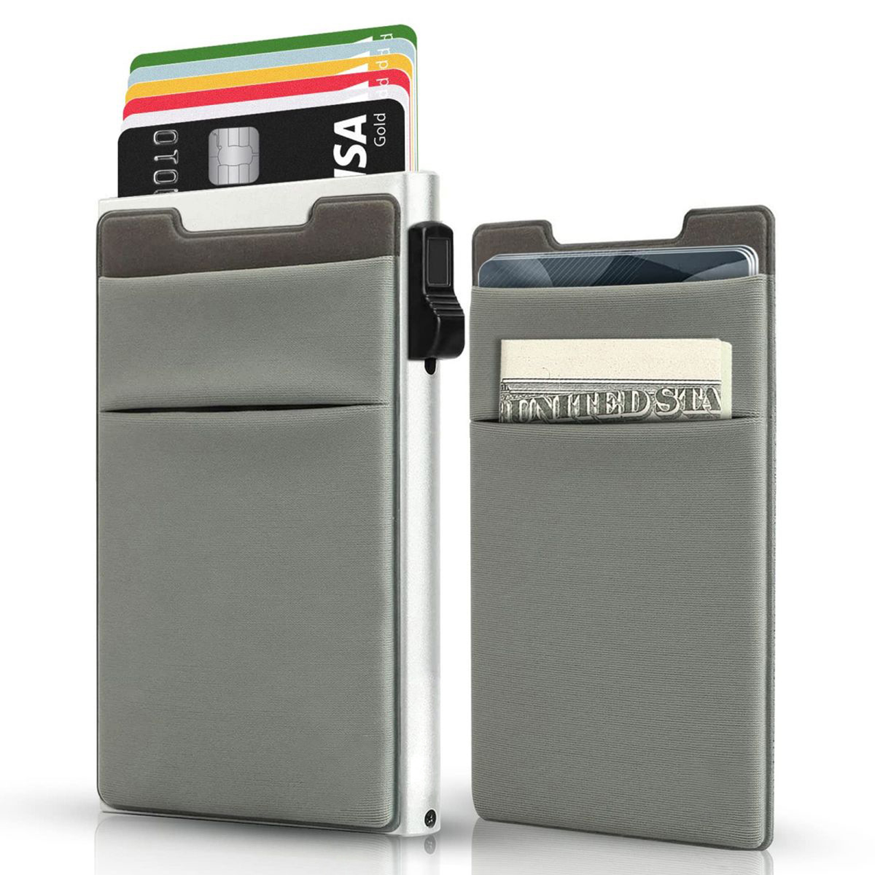 Slim Metal Minimalist Card Holder with Money Pocket 5