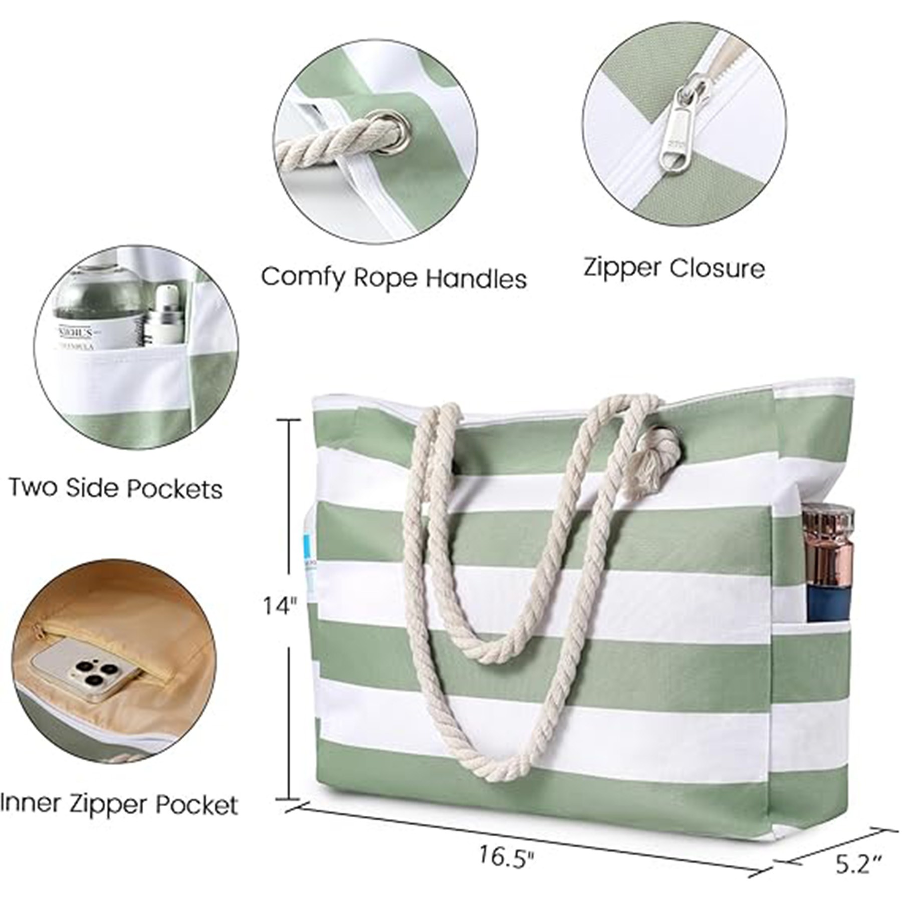 Waterproof Sandproof Beach Bag with Zipper 4