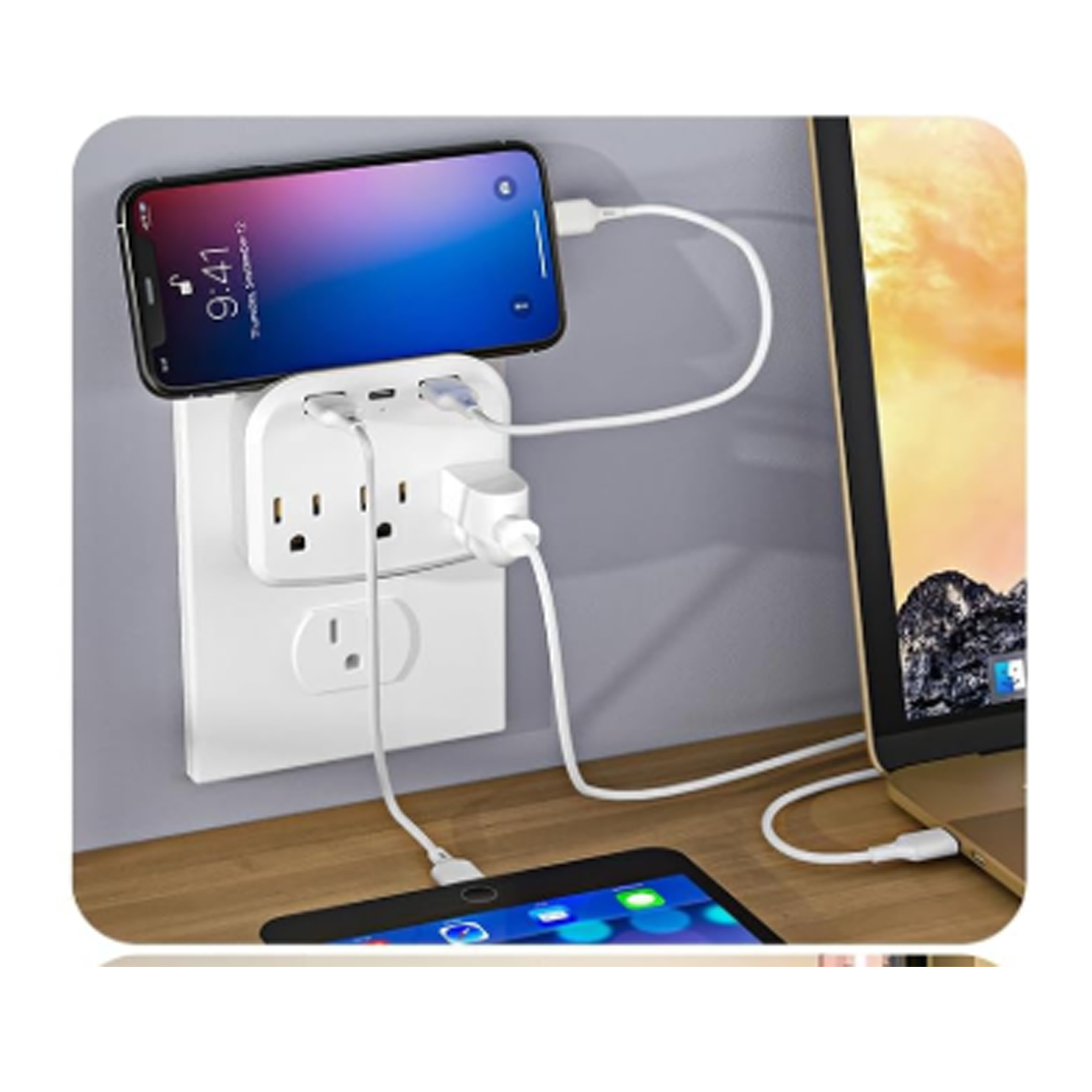 Delicate ABS Wall -Charger W/ 3 Outlets Extender 5