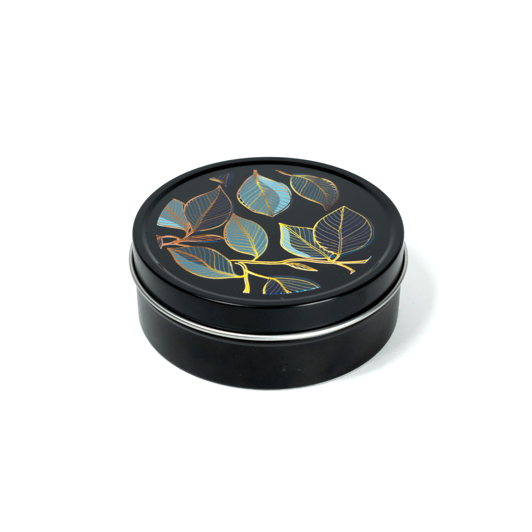 4 oz Tin Travel Candle Black with 4-C Imprint