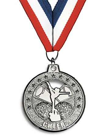 Medallion: 2" Circle Cut Out Cheer Silver with 1