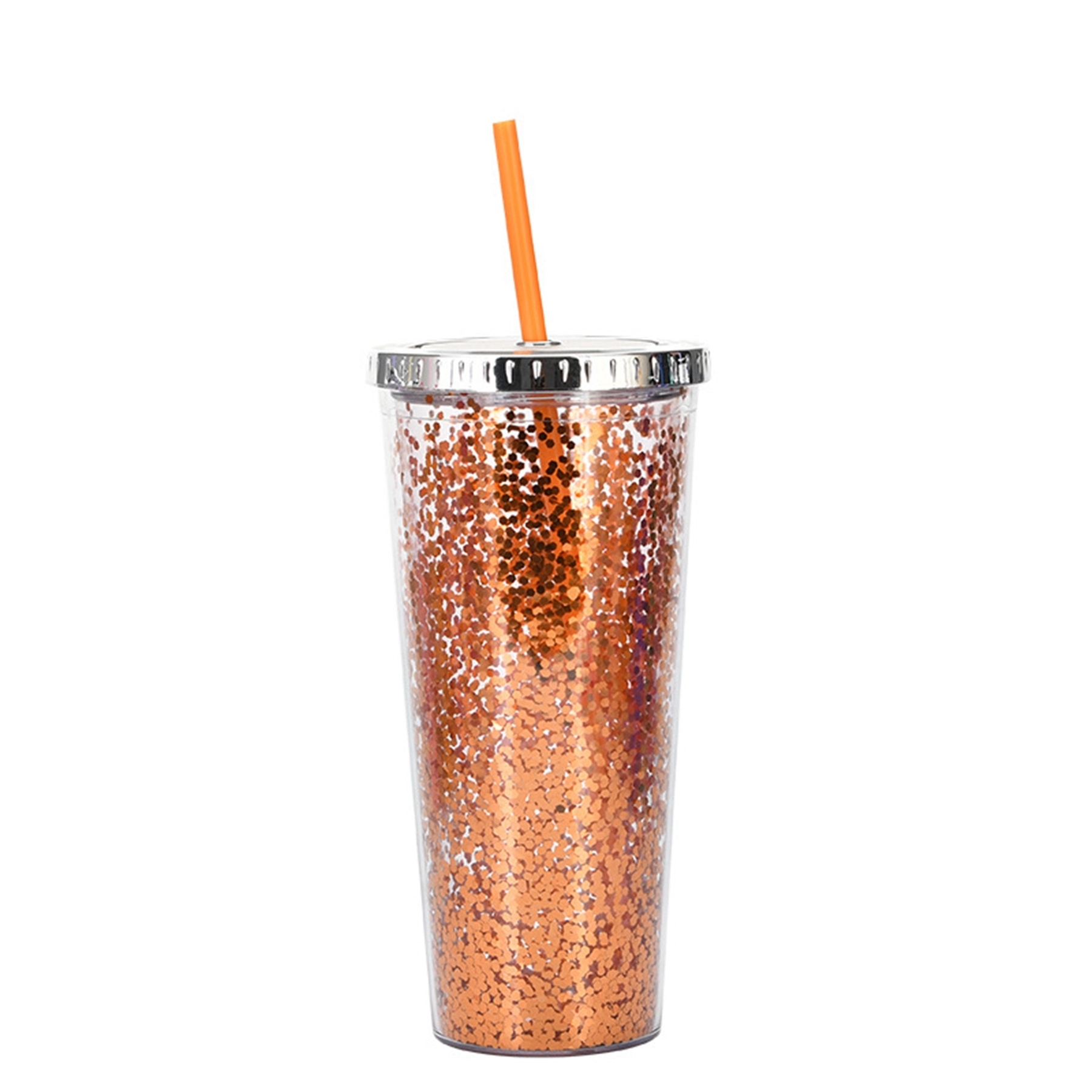 24 Oz. Double Wall Insulated Plastic Glitter Straw Mug 11