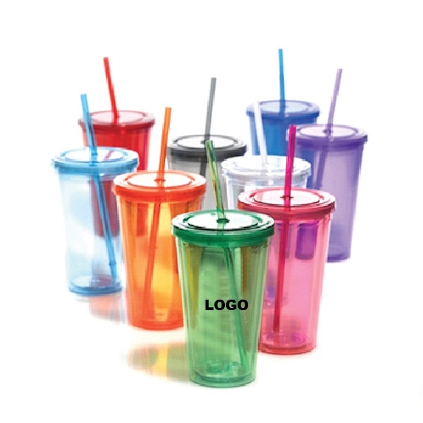 16 oz Double Wall Tumbler With Straw 2