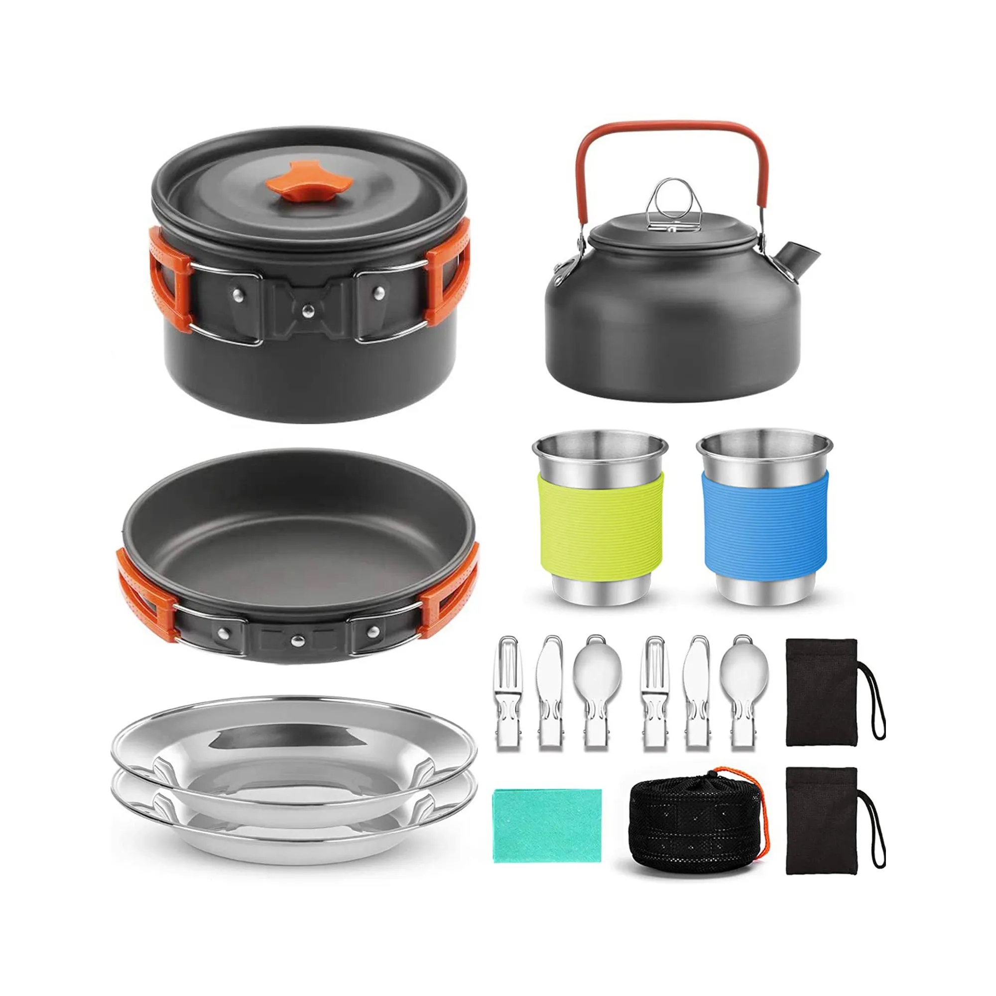 15pcs Camping Cookware Mess Kit 5