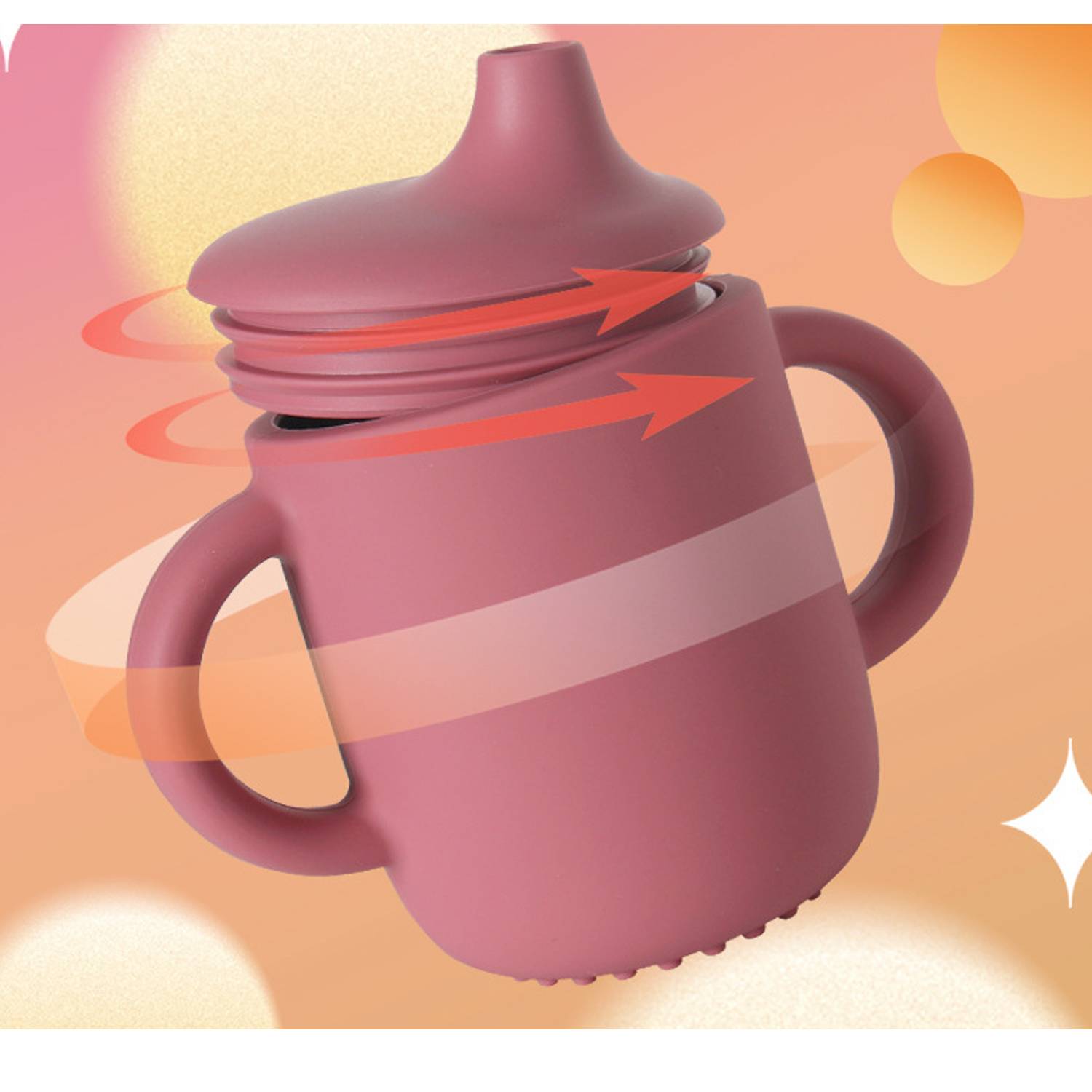 Baby Silicone Drinking Training Cup W/ Handles & Straw 6