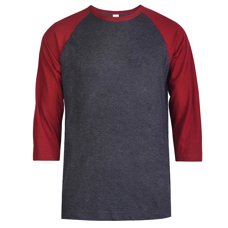 Men's 3/4 Sleeve Baseball T-Shirt - 2XL Burgundy/Charcoal 1