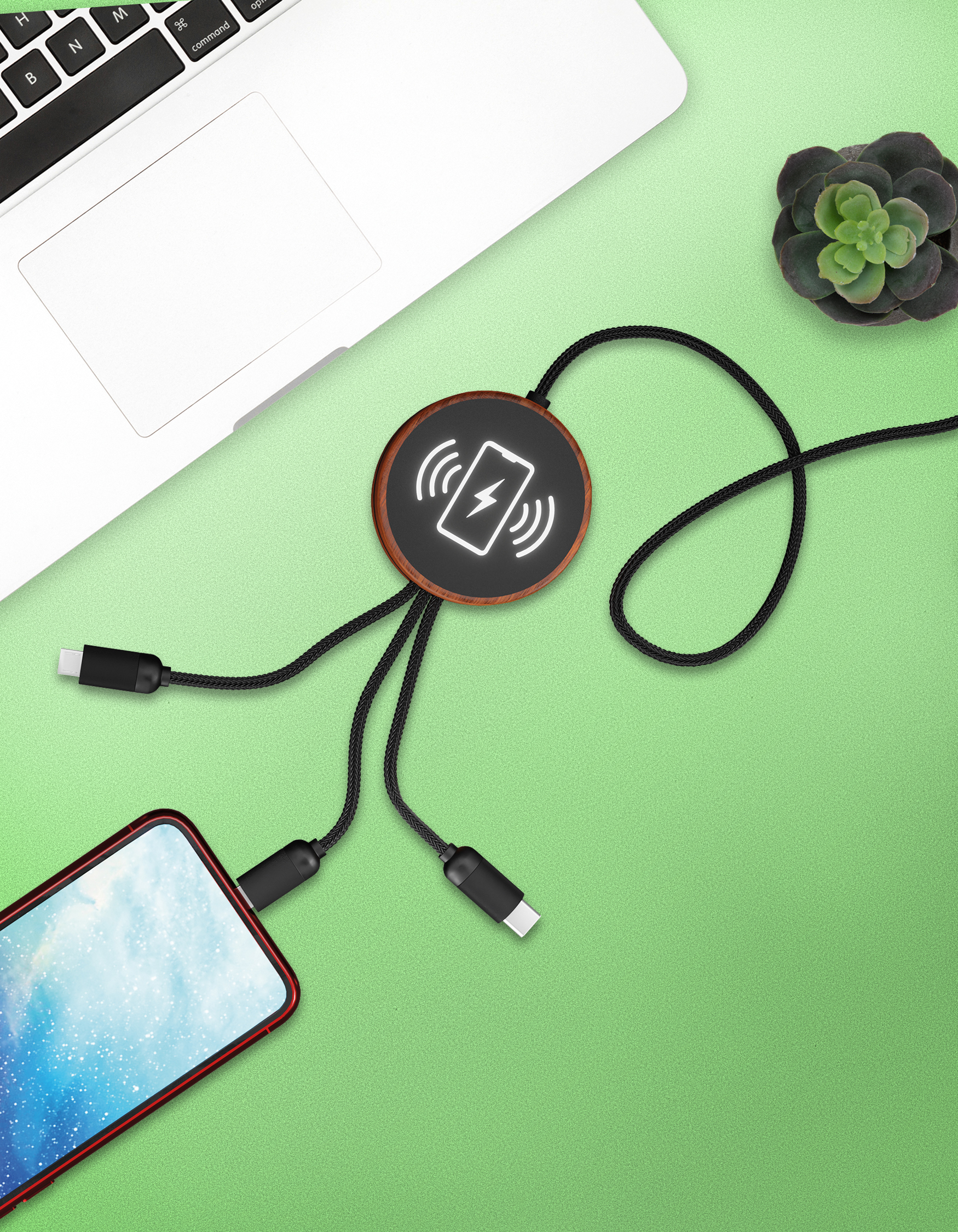 SCX Innovative Design™ 5-in-1 Bamboo 5W Wireless Charging Cable 16