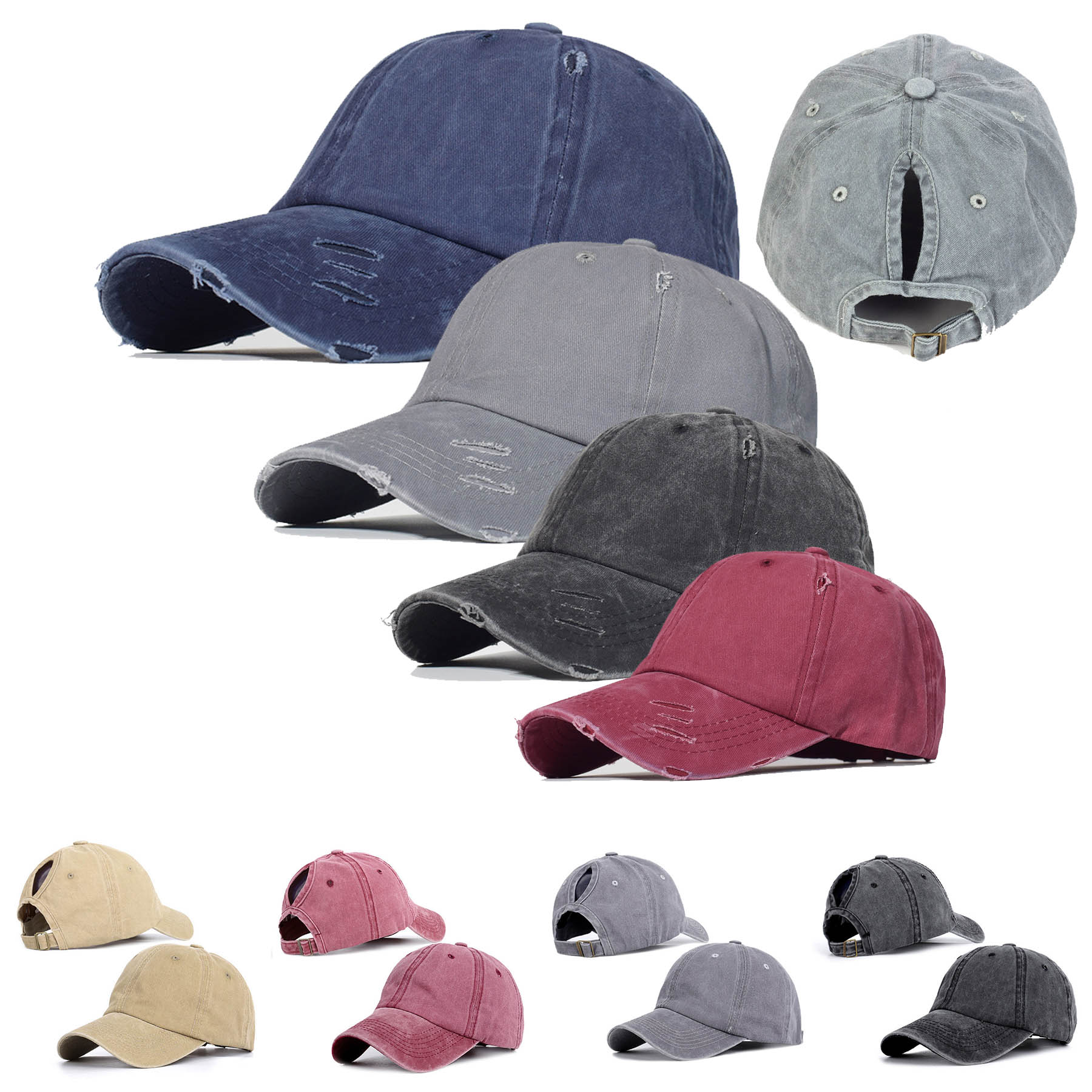 Washed Cotton Ponytail Braid Baseball Cap 2