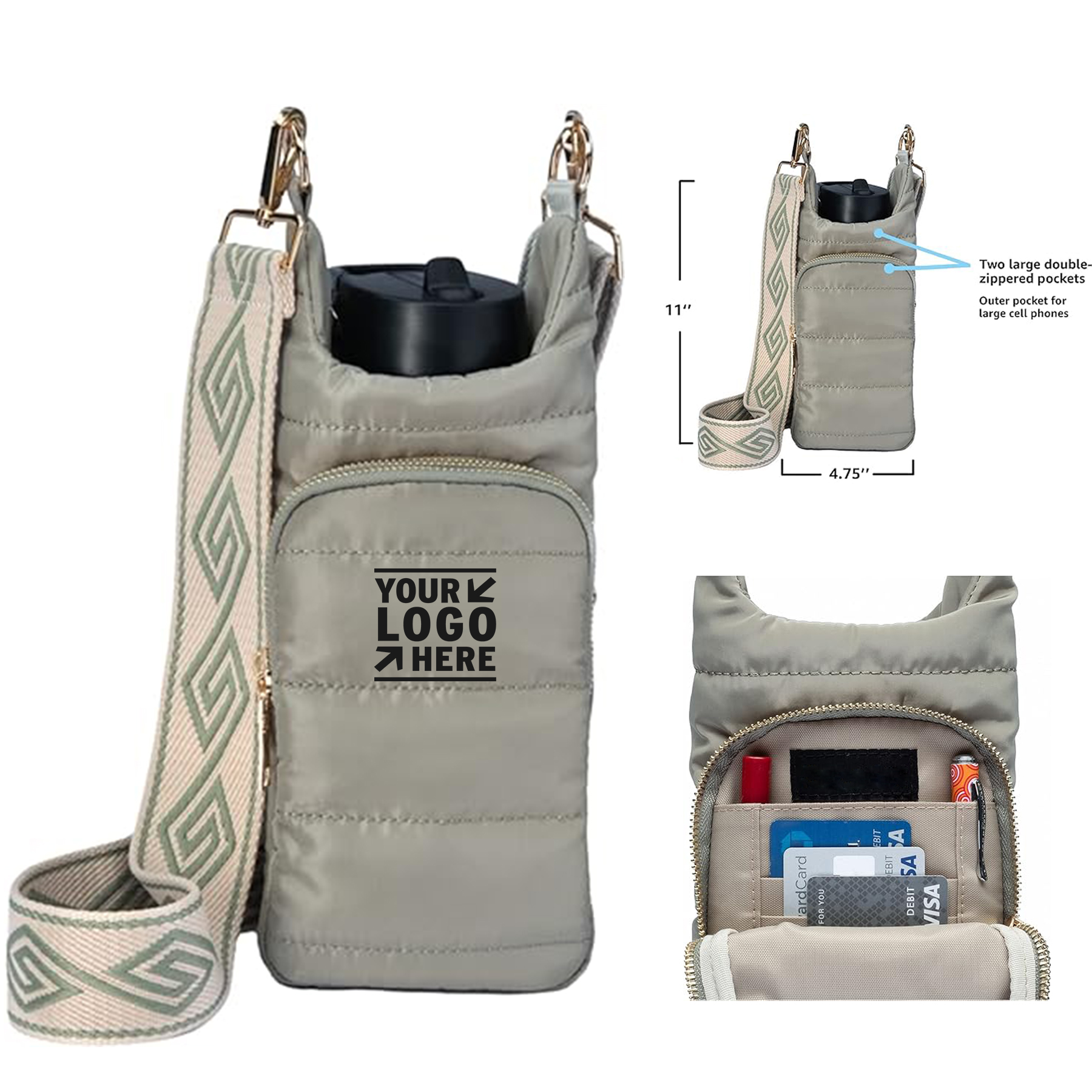 Stylish Puffer Tote Quilted Water Bottle Carrier Crossbody HydroBag 2