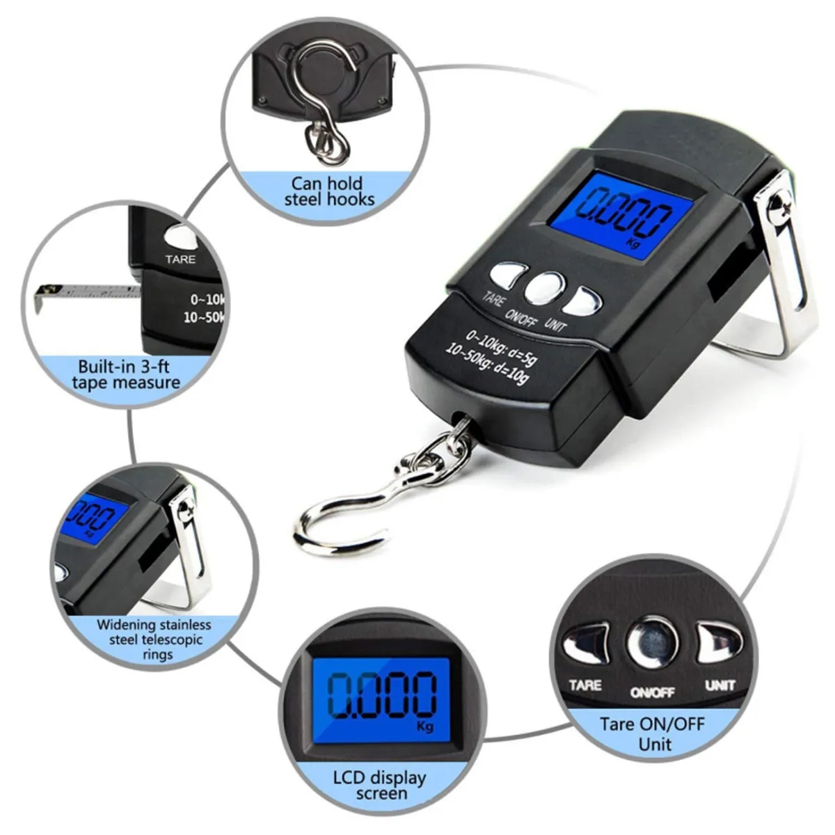 Fish Scale 50kg with Built-in Measuring Tape 4