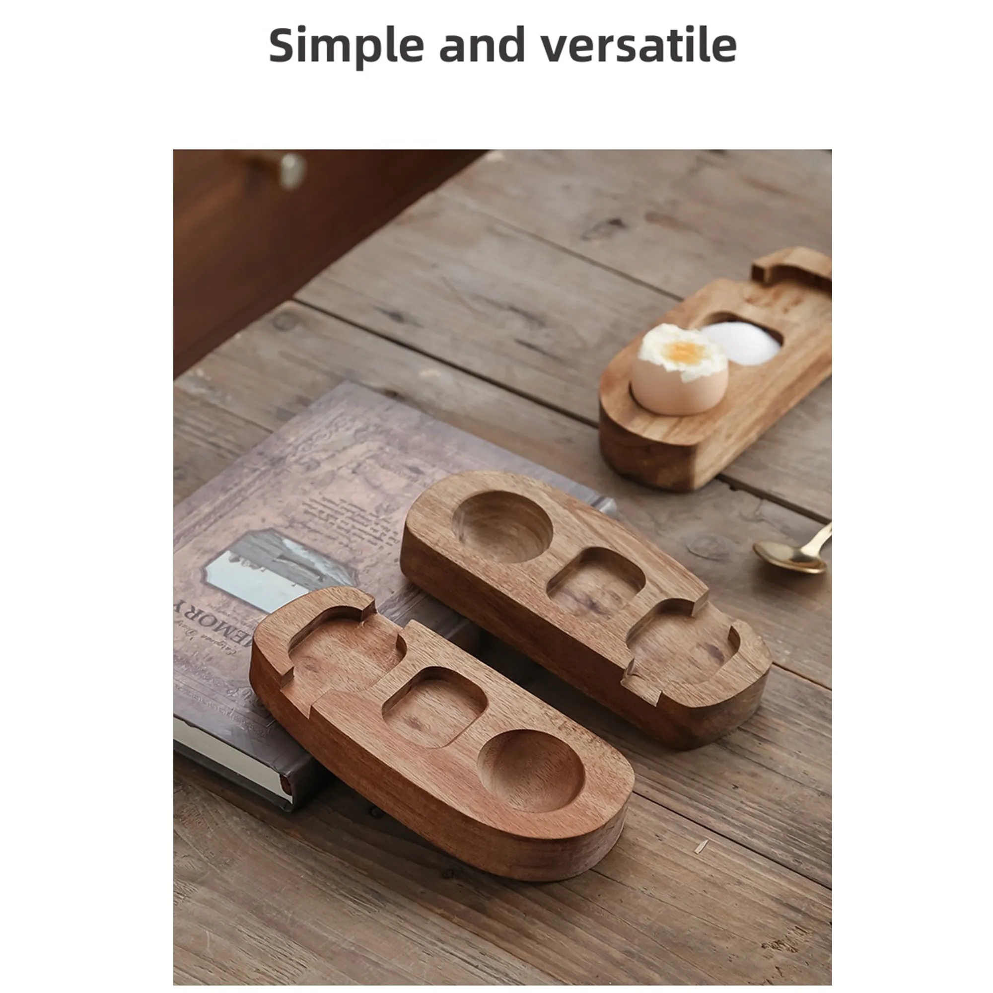 Elegant Wood Egg Tray With Spoon Holder Salt Compartment 7