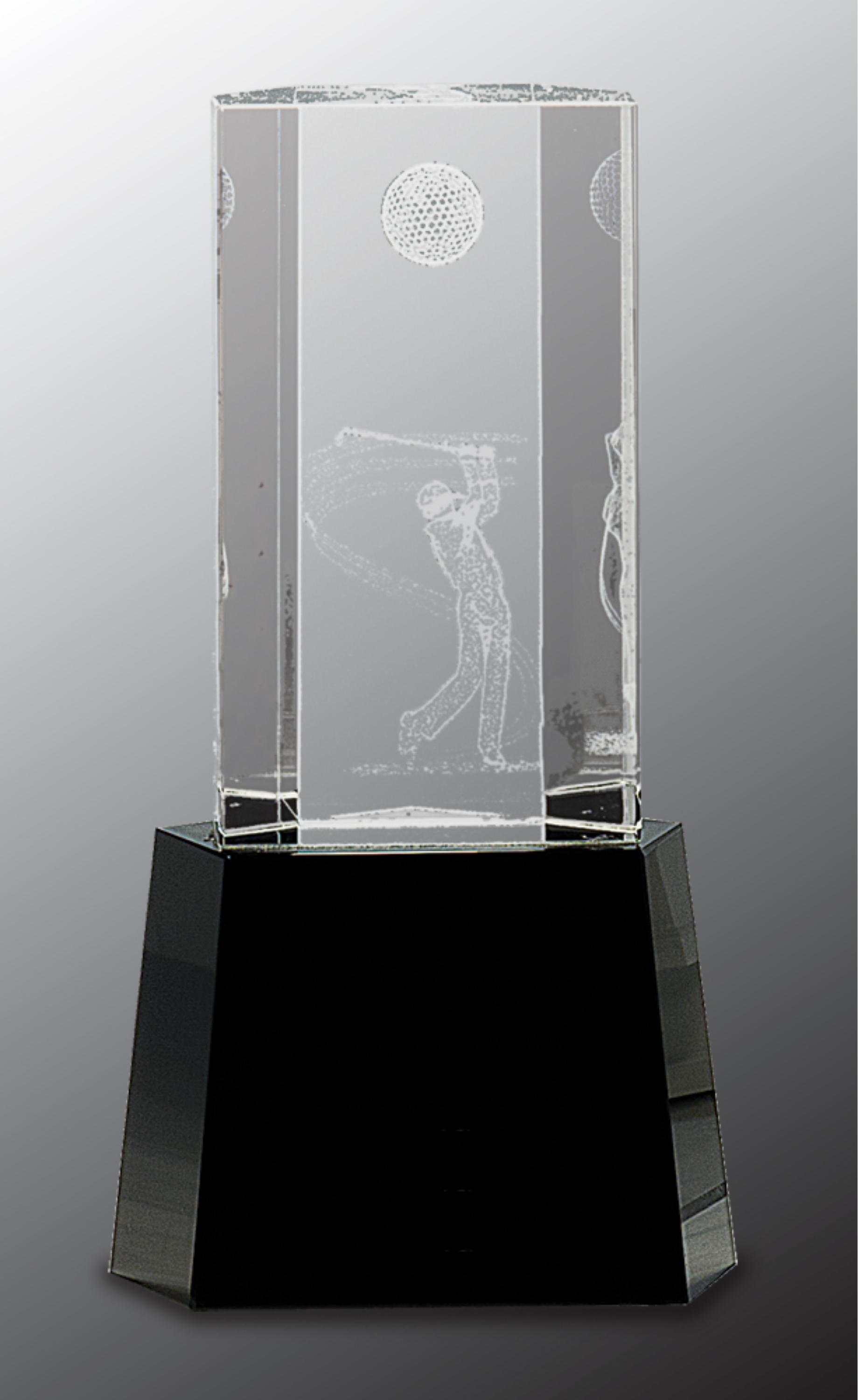 8 1/2" Clear Crystal Golf Scene Award on Black Pedestal Base 3