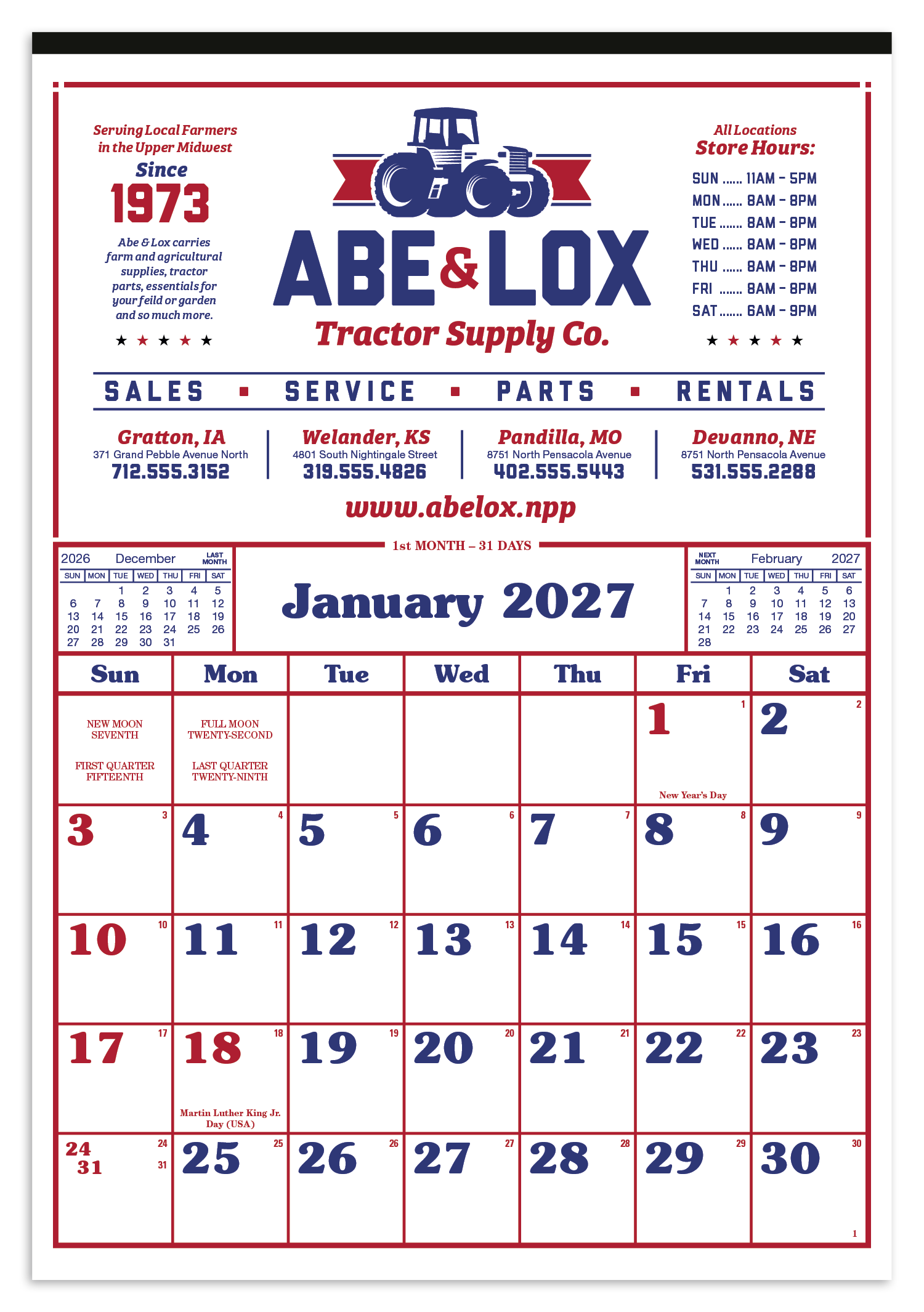 Skinner & Kennedy® Commercial 12-Sheet Calendar 35