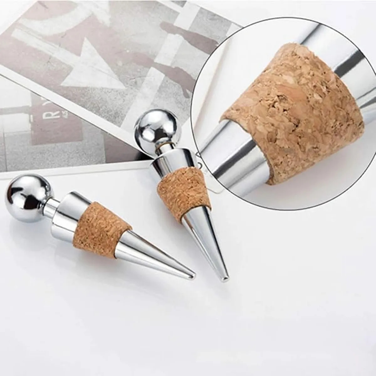 Chrome Plated Cork Stainless Steel Wine Bottle Stopper 2