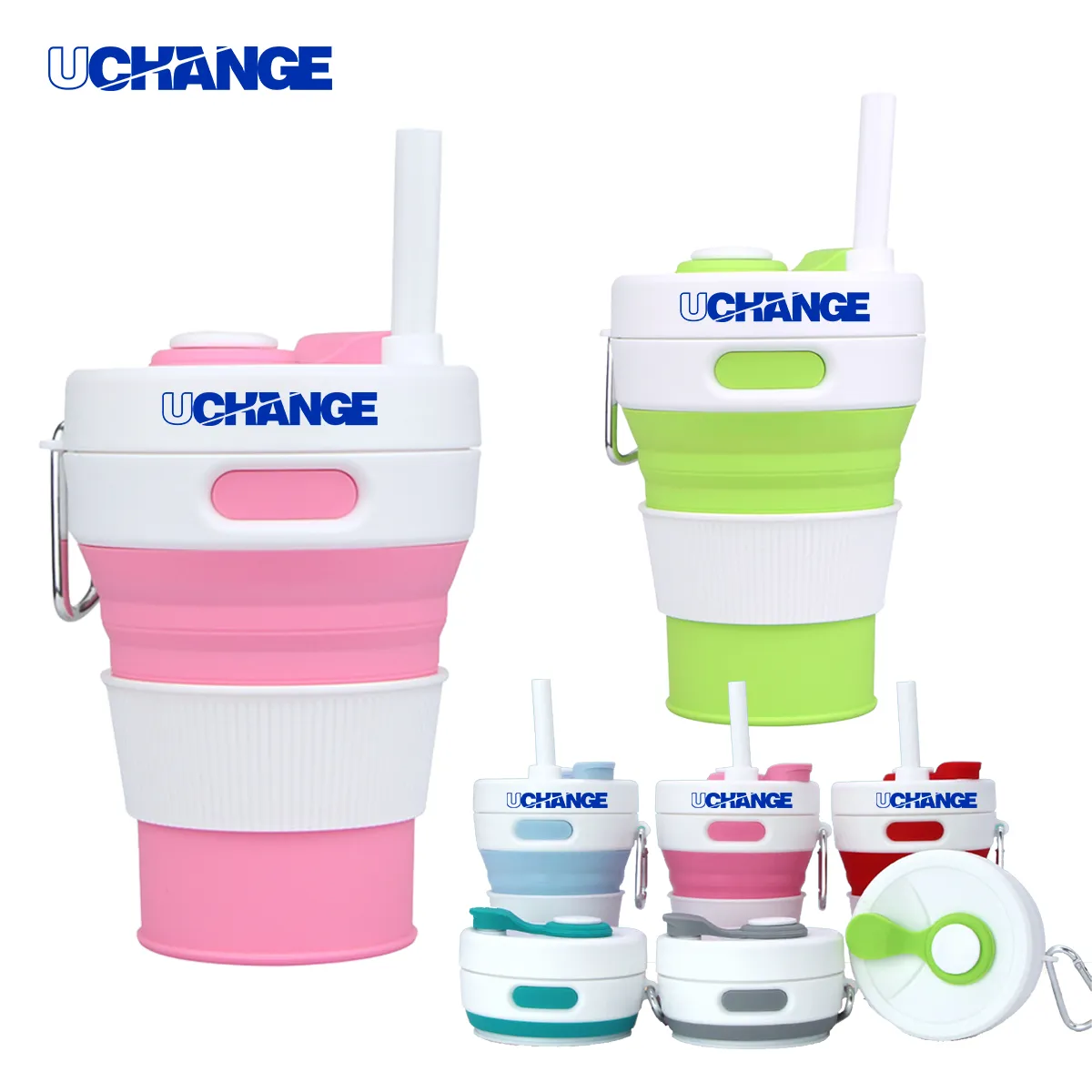 Collapsible Silicone Travel Cup With Straw And Handle 4
