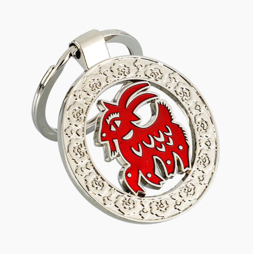 Carved Goat Metal Key Ring 5