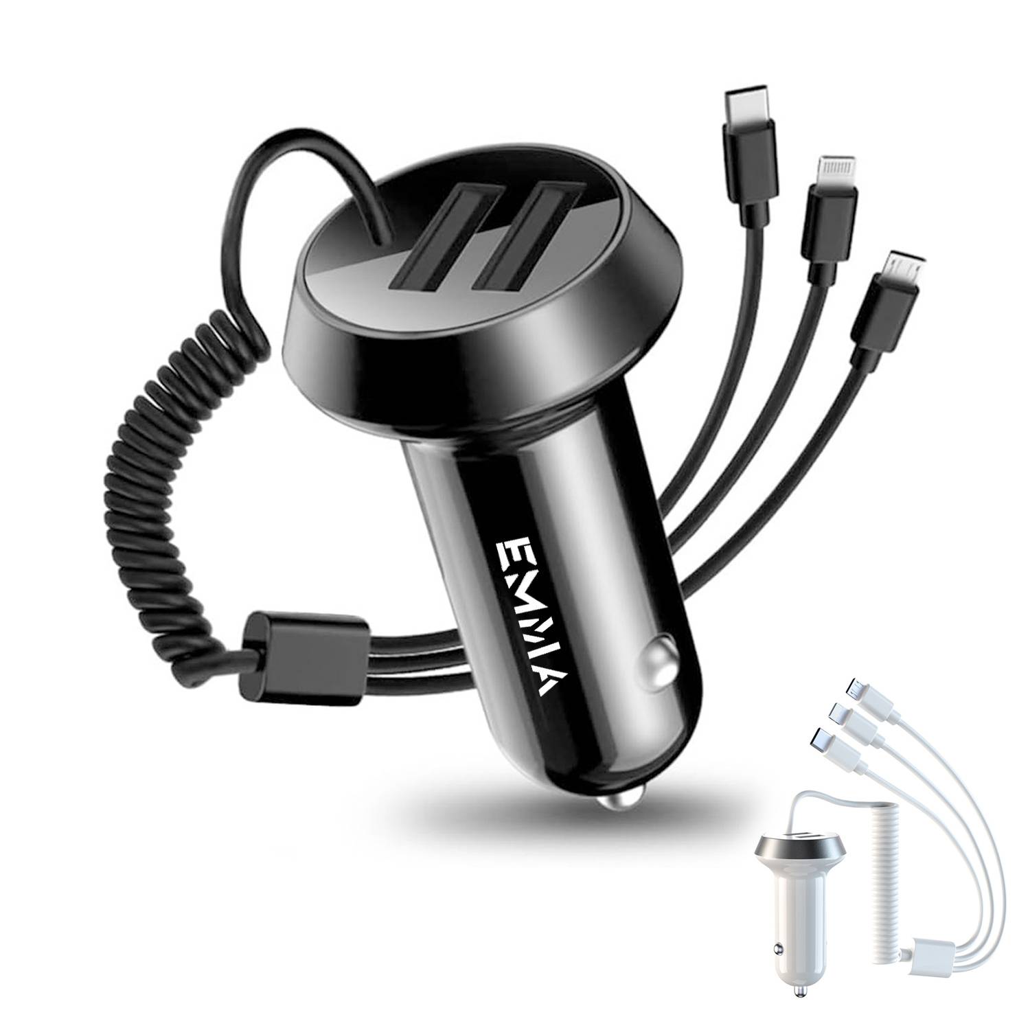3 in 1 Fast Dual Ports Car Charger with Stretchable Cable 3