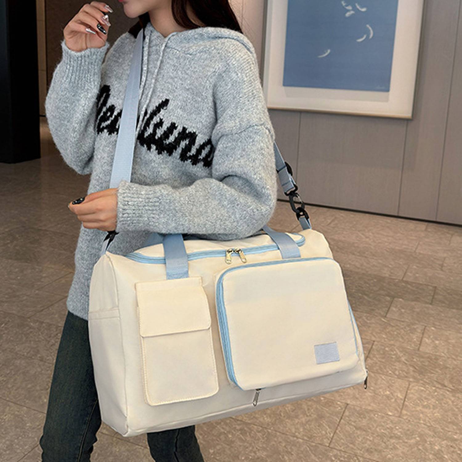 Lightweight Large Capacity Oxford Travel Bag w/ Shoe Pocket 9