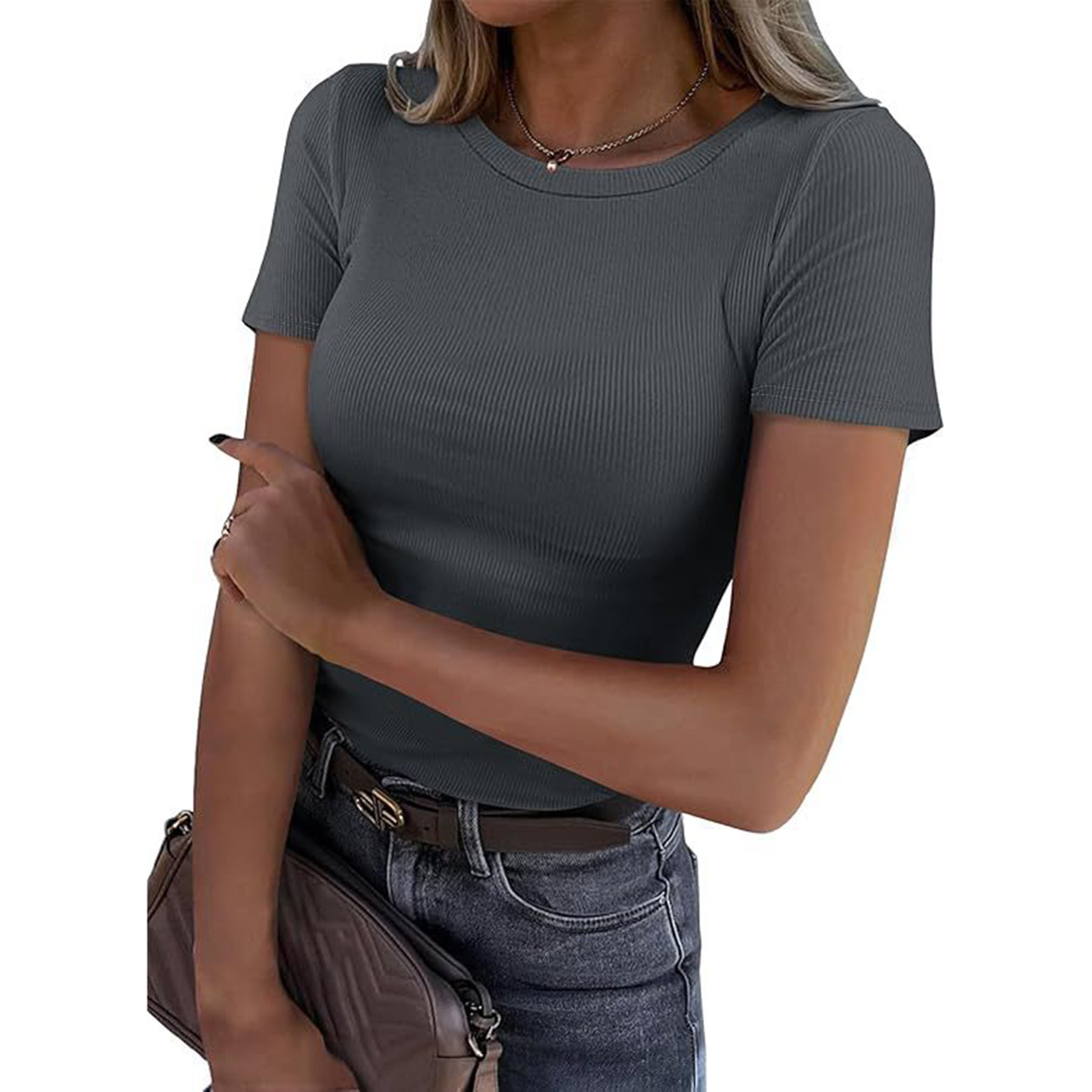Slim Fit Tops for Women Short Sleeve Crew Neck Shirts 10
