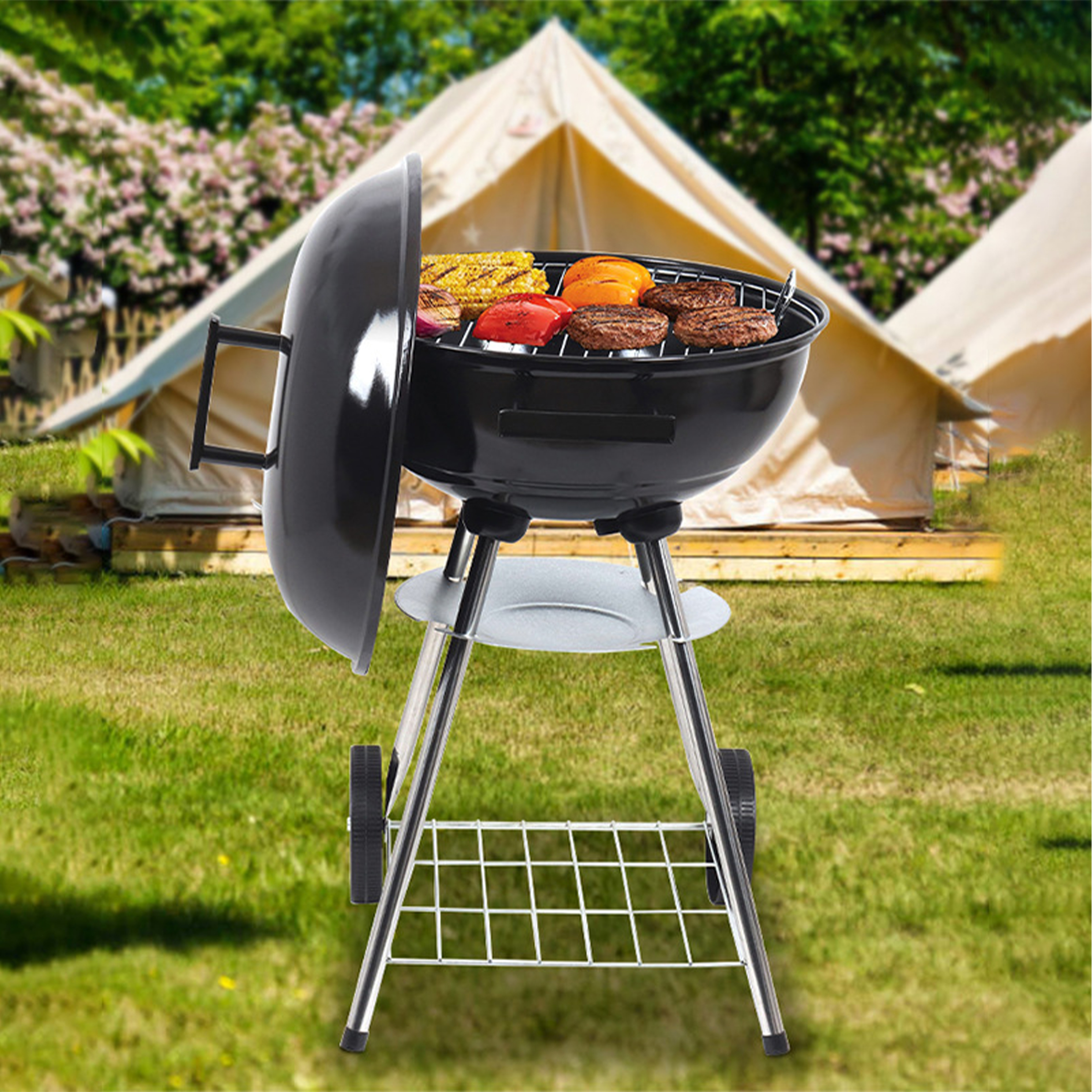 Vitreous Enamel Outdoor Camping Portable Barbecue Grill 1