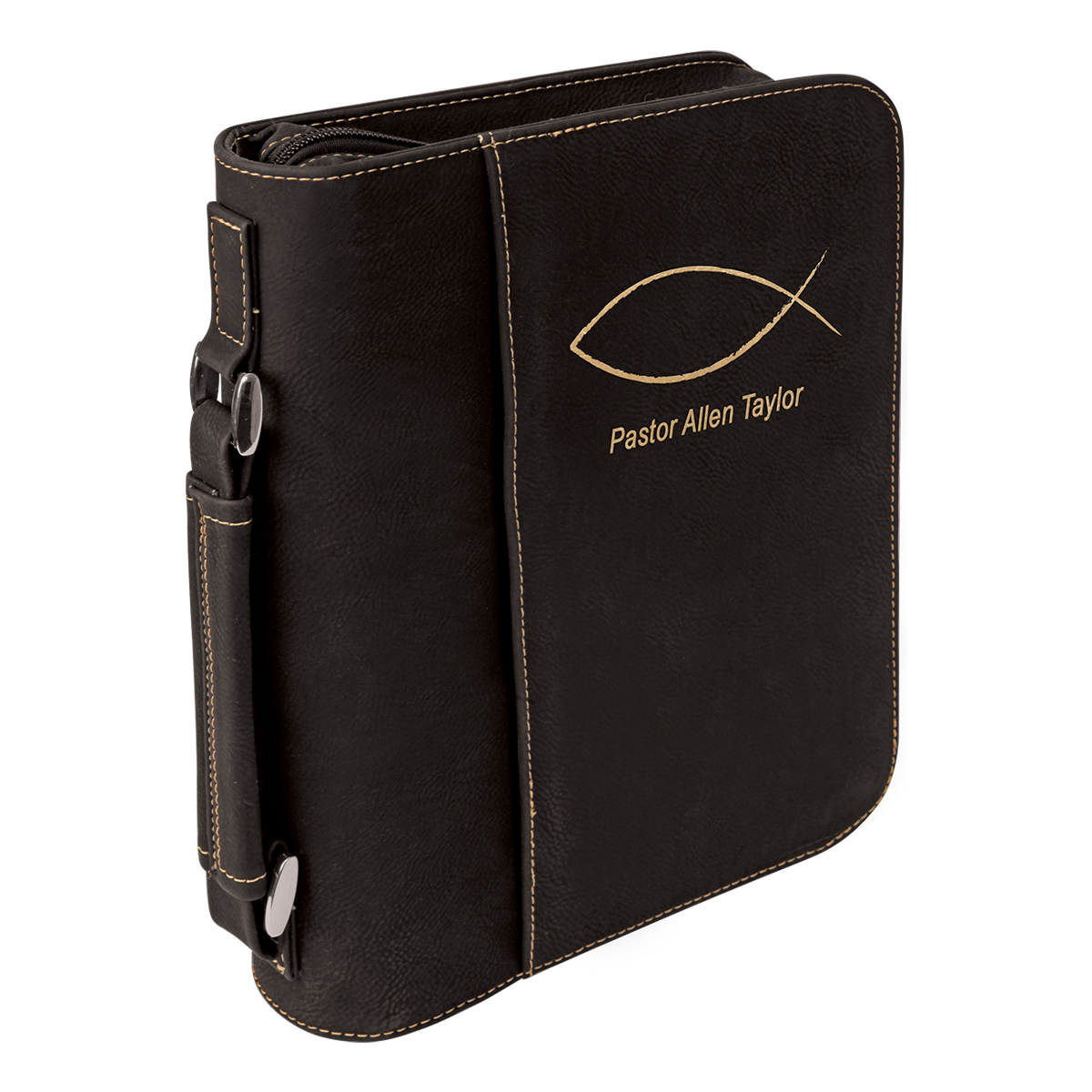 7" x 10" Black & Gold Leatherette Book/Bible Cover with Handle & Zipper 2