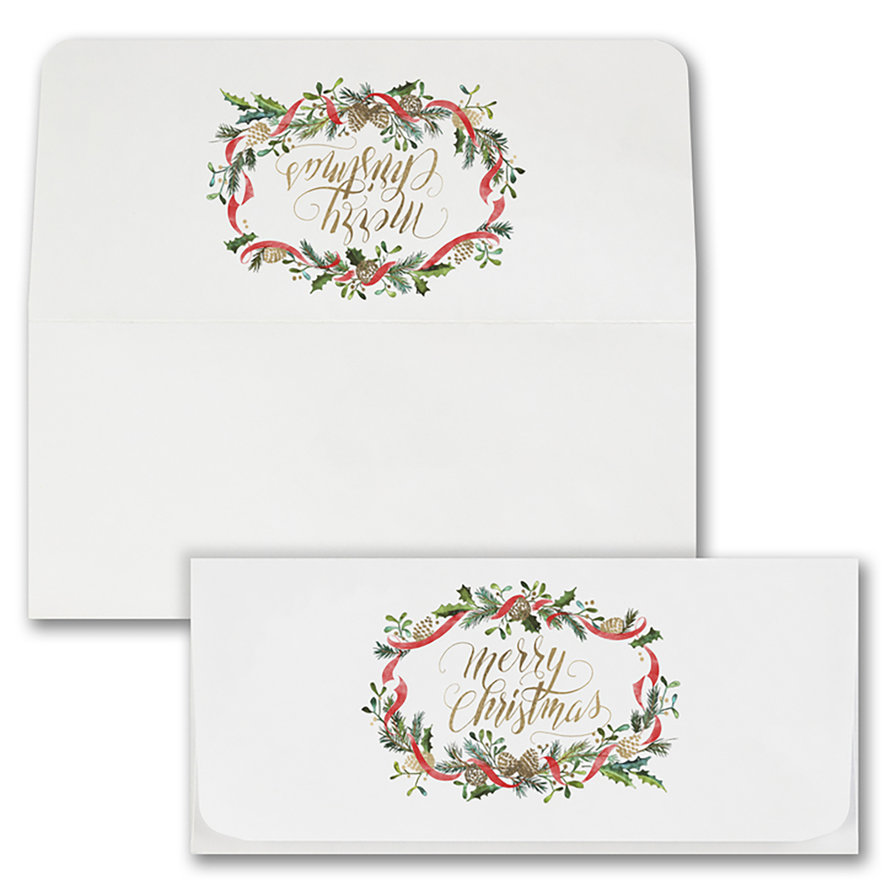 Watercolor Pine Currency Envelope (Pine Cone & Ribbon Wreath) 1