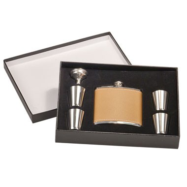 6oz Stainless Steel Flask Set - Leatherette 1