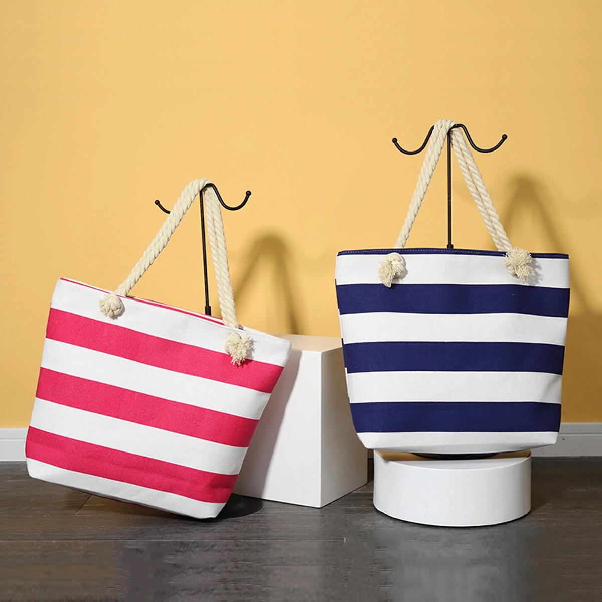 Canvas Striped Beach Bag, custom tote bag with logo imprint 6