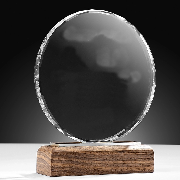 Round Faceted Crystal Award on Wood Base 4