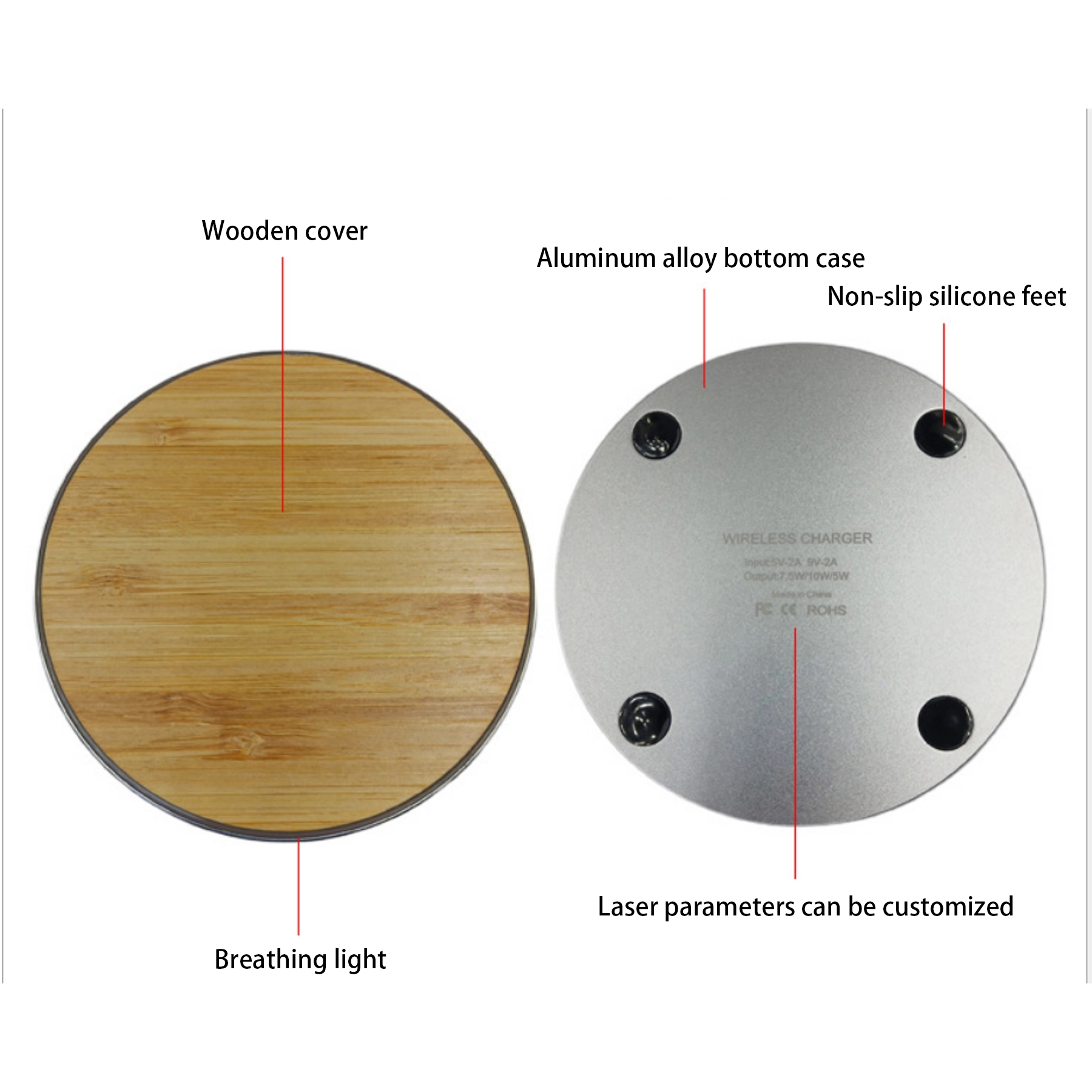 Aluminum Alloy Wooden Cover Wireless Charger 3