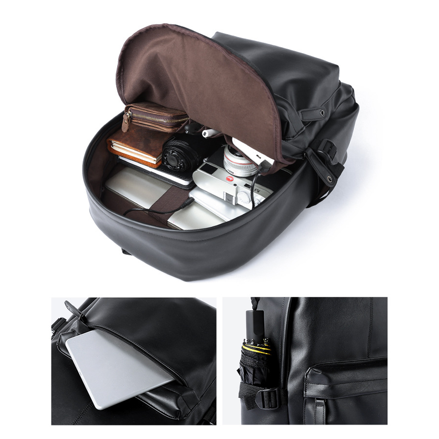 PVC Leather-Style Large Capacity Laptop Backpack 6